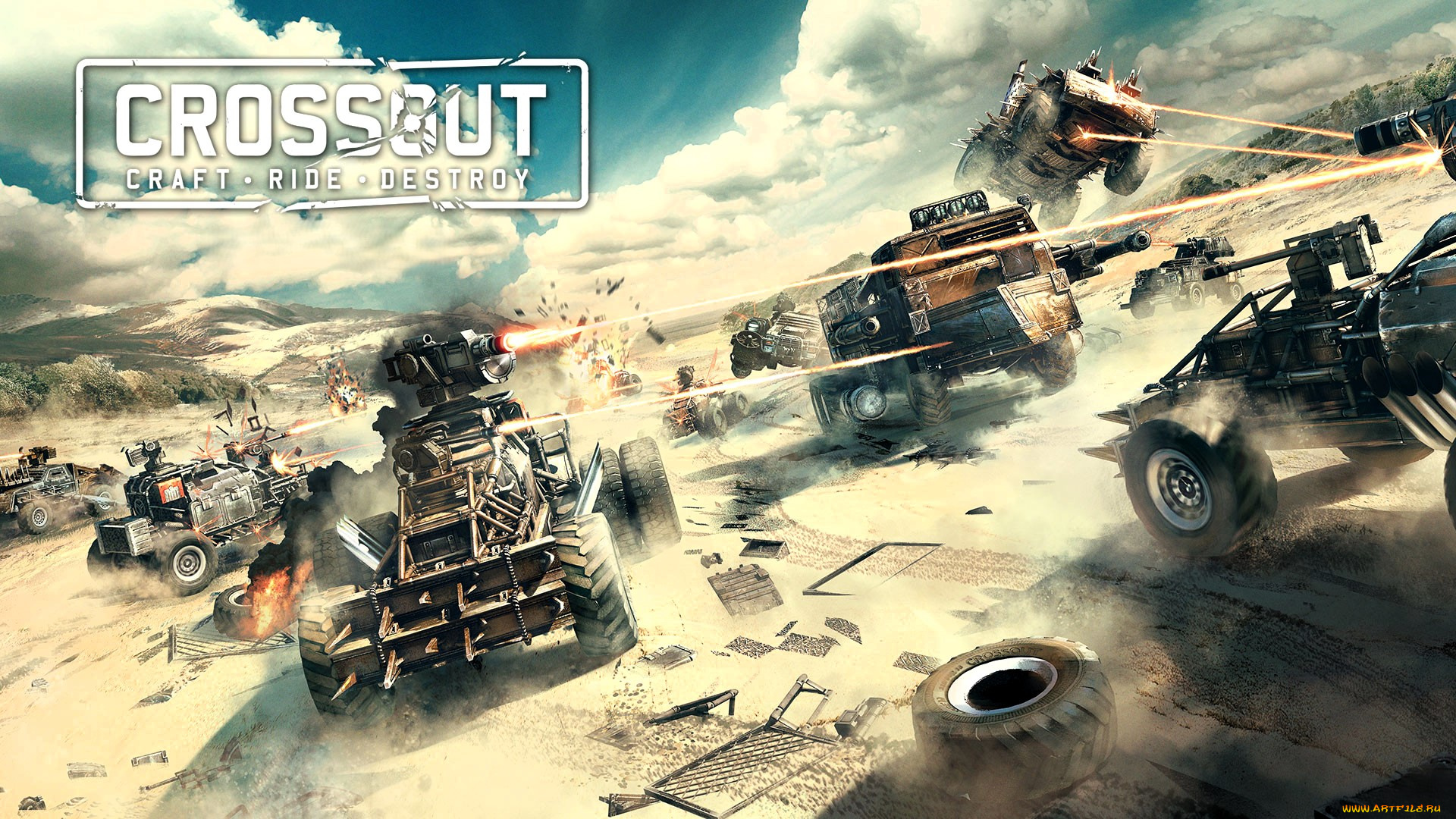 видео, игры, crossout, машины, техника, стрельба, пустыня, песок, горы