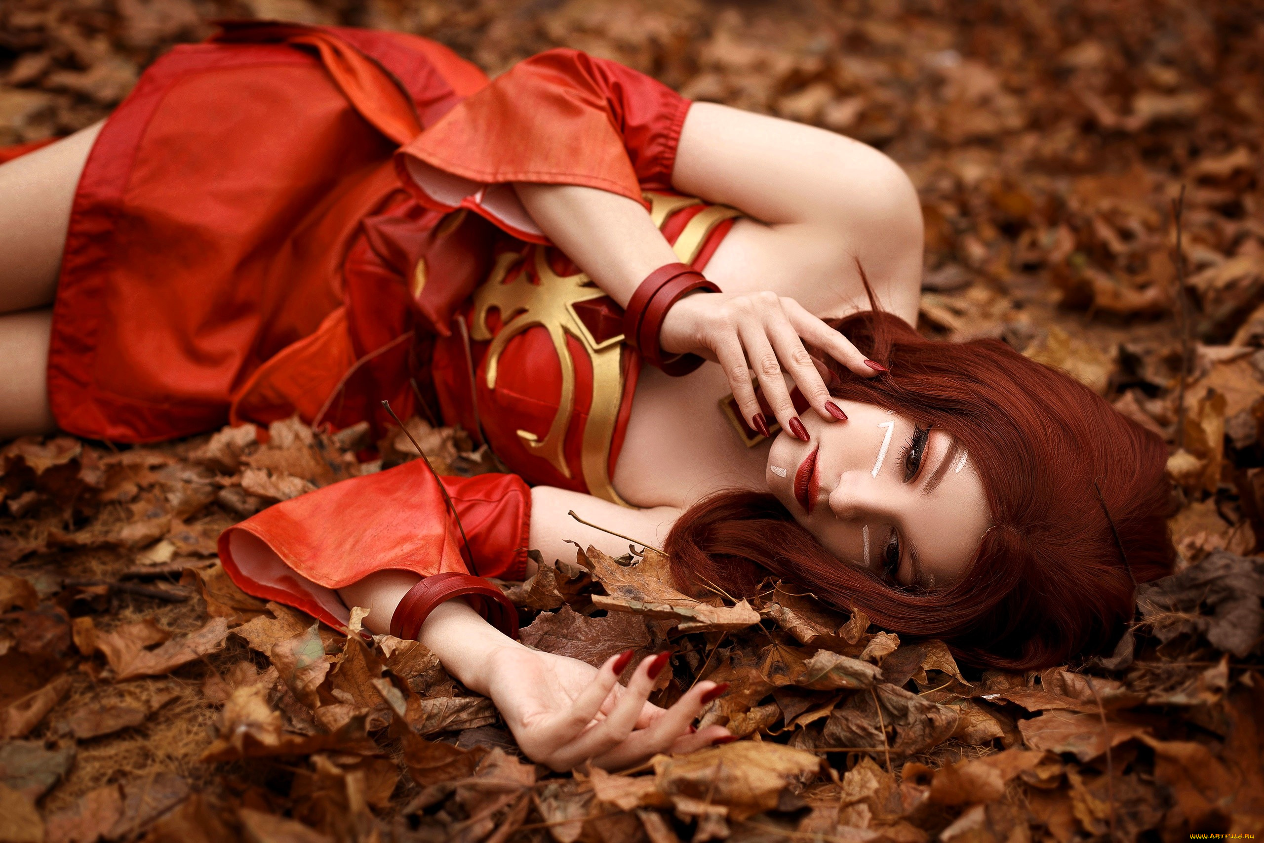 девушки, tenletters, образ, косплей, наряд, костюм, листья, осень