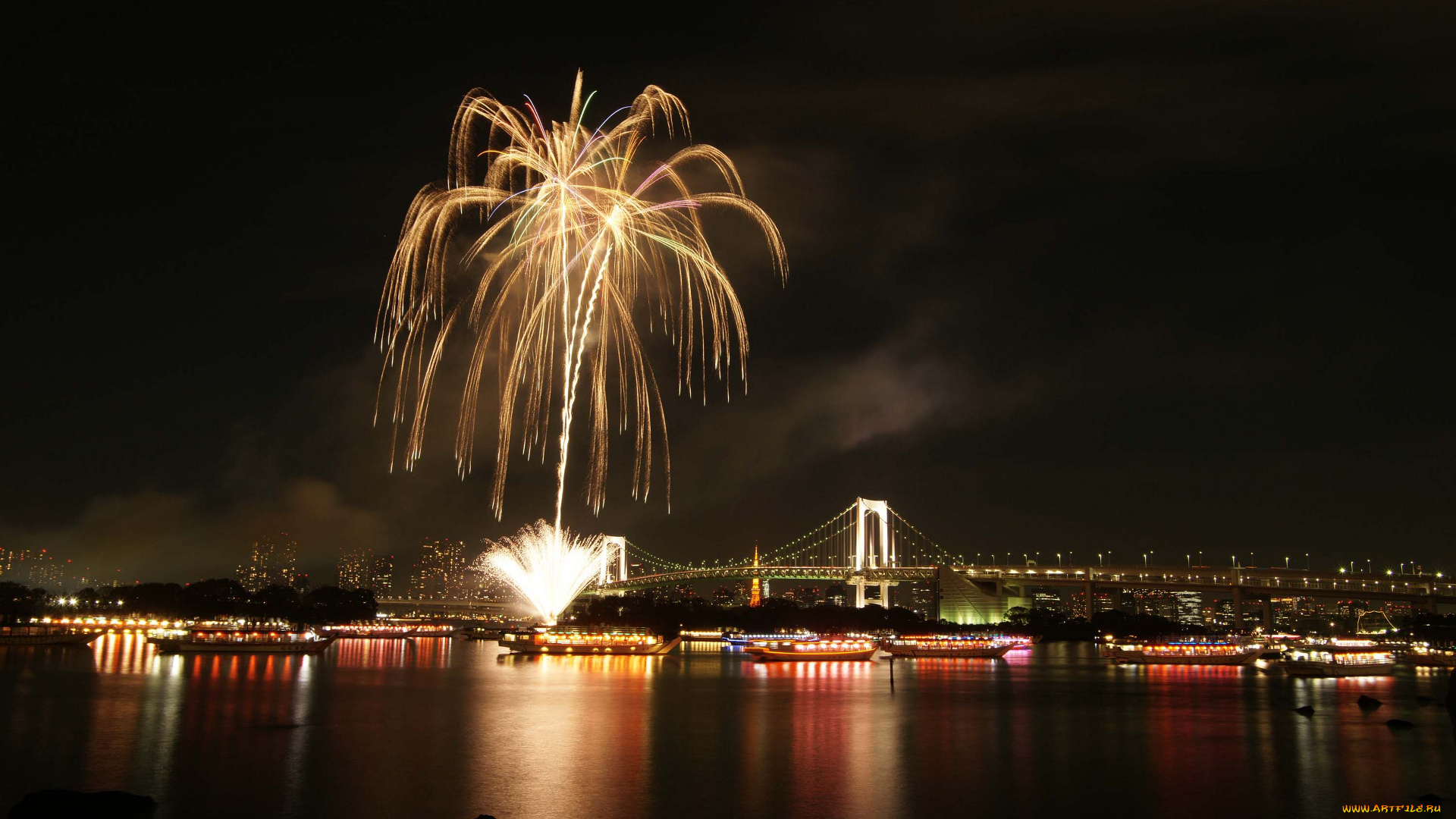 разное, салюты, фейерверки, салют, река