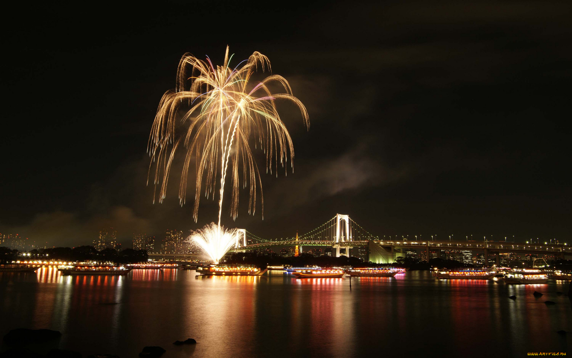 разное, салюты, фейерверки, салют, река