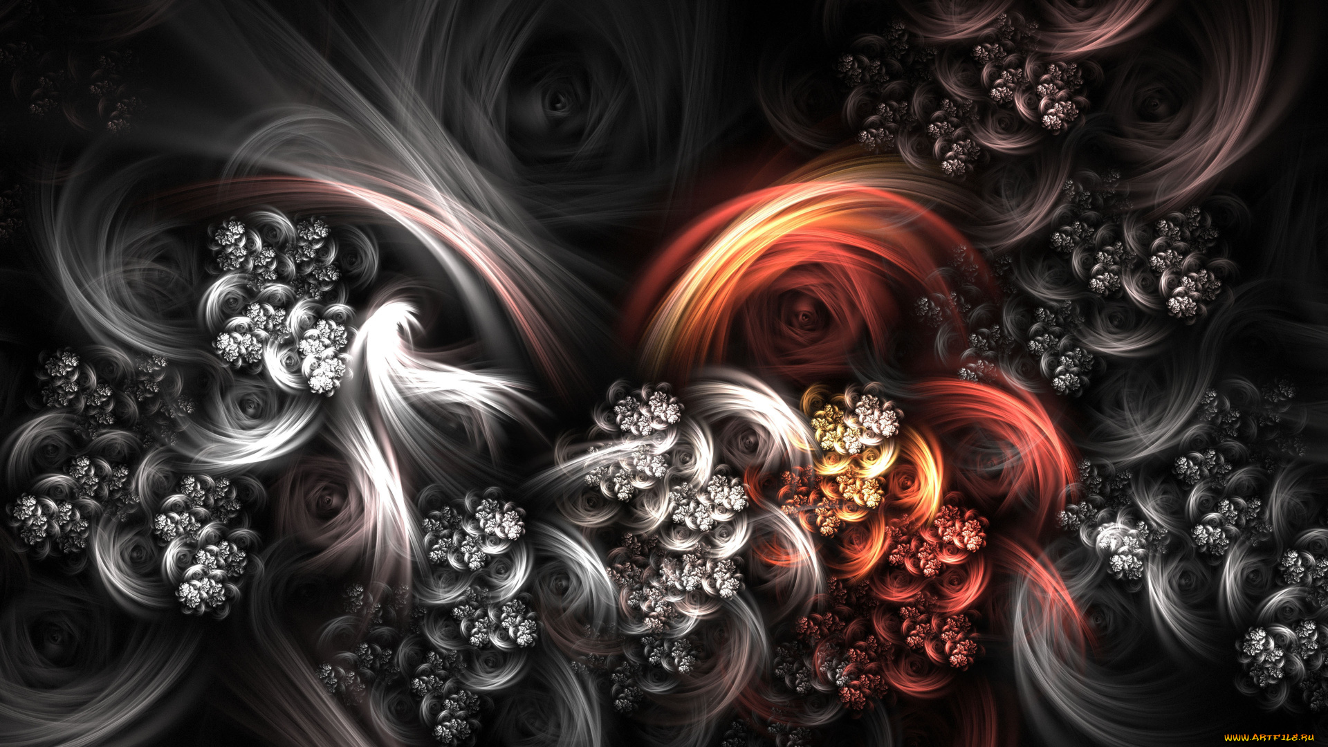 3д, графика, fractal, фракталы, белый, красный, узоры