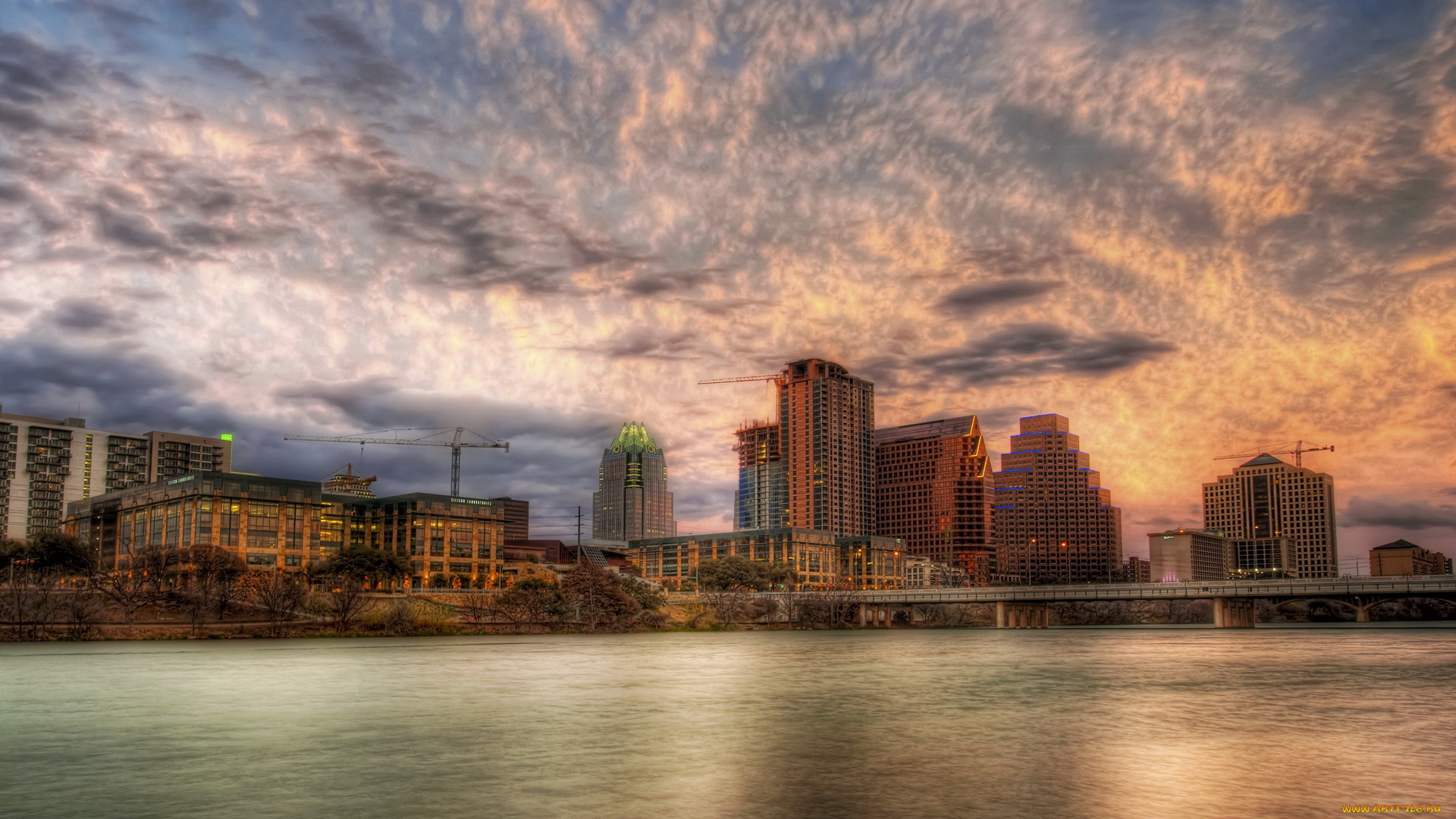 austin, texas, города, улицы, площади, набережные, дома, река