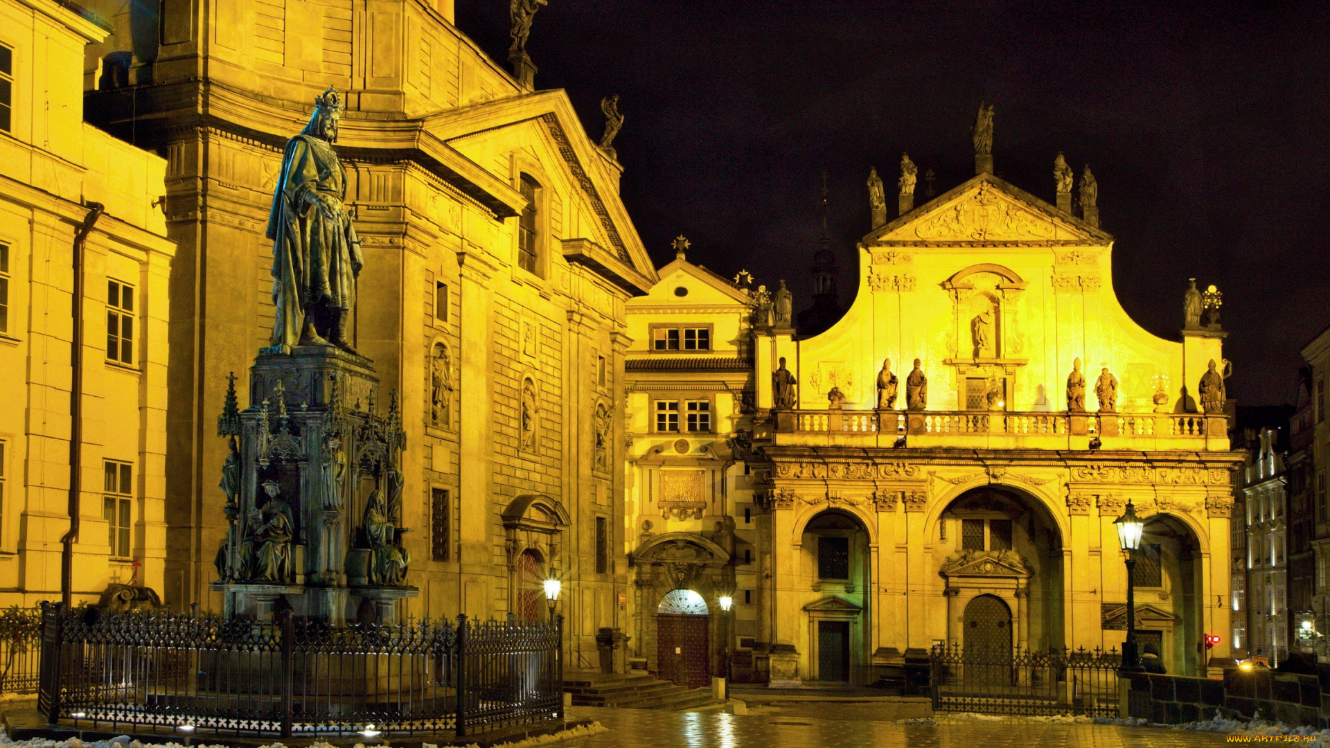 Чехия, прага, города, ночь, огни, дома, улица