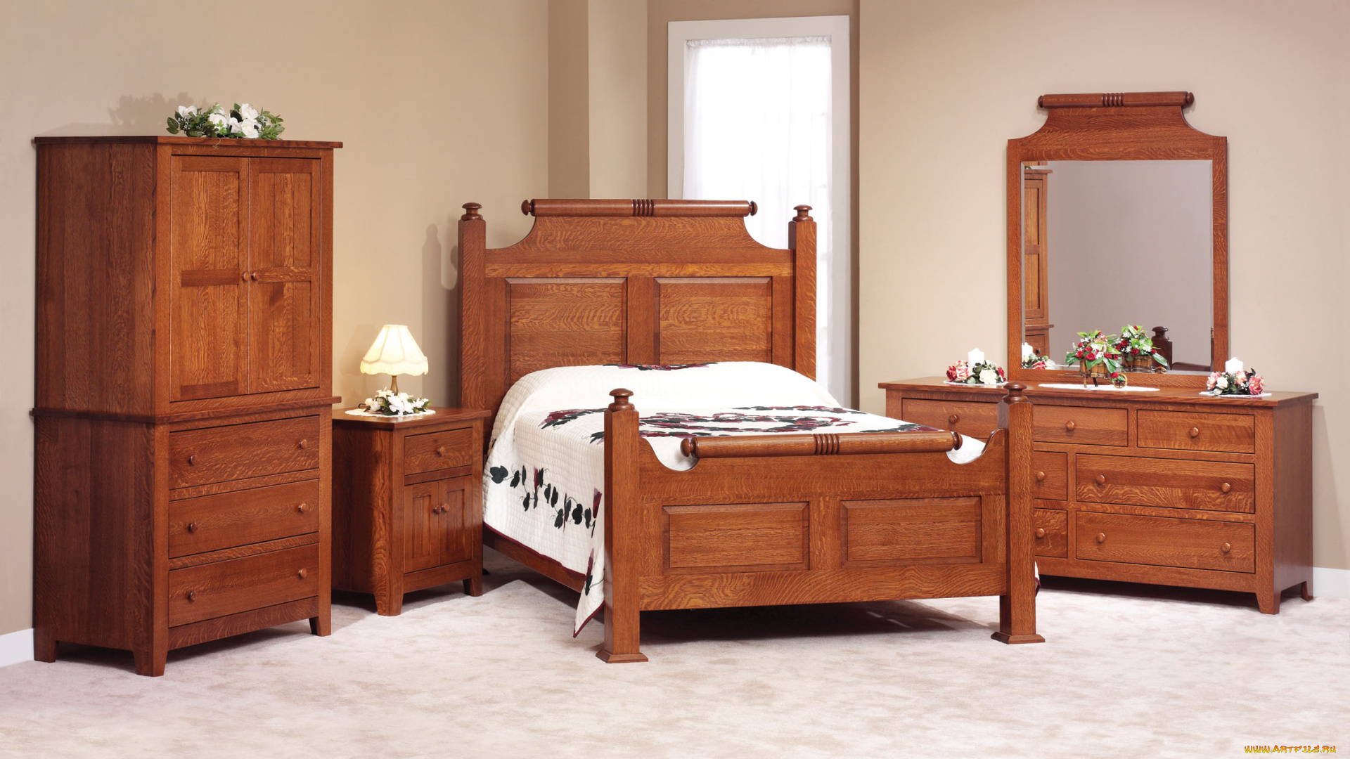 интерьер, спальня, кровать, тумбочки, подушки