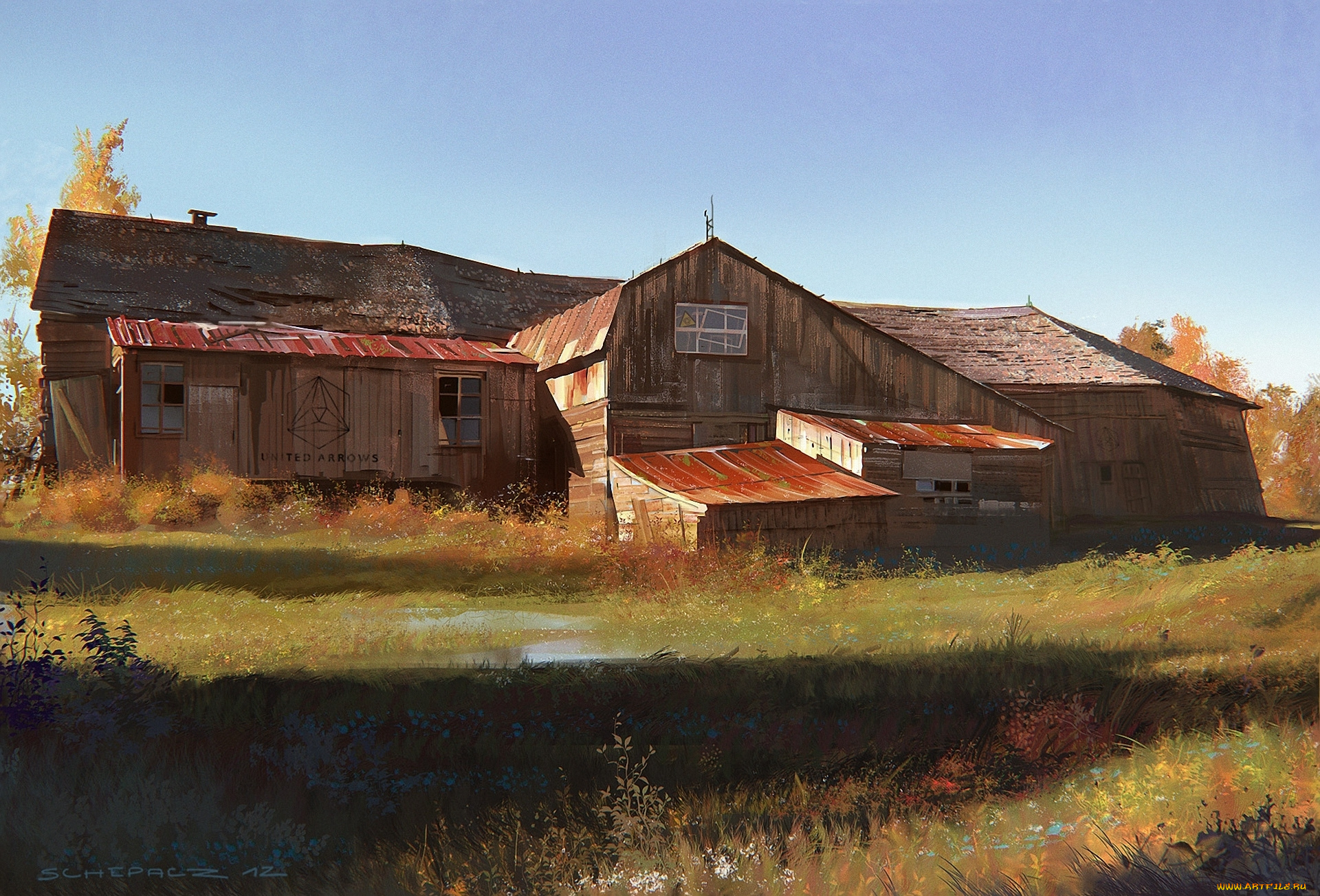 разное, сооружения, постройки, трава, осень, дом, постройка, амбар, сарай, yohann, schepacz