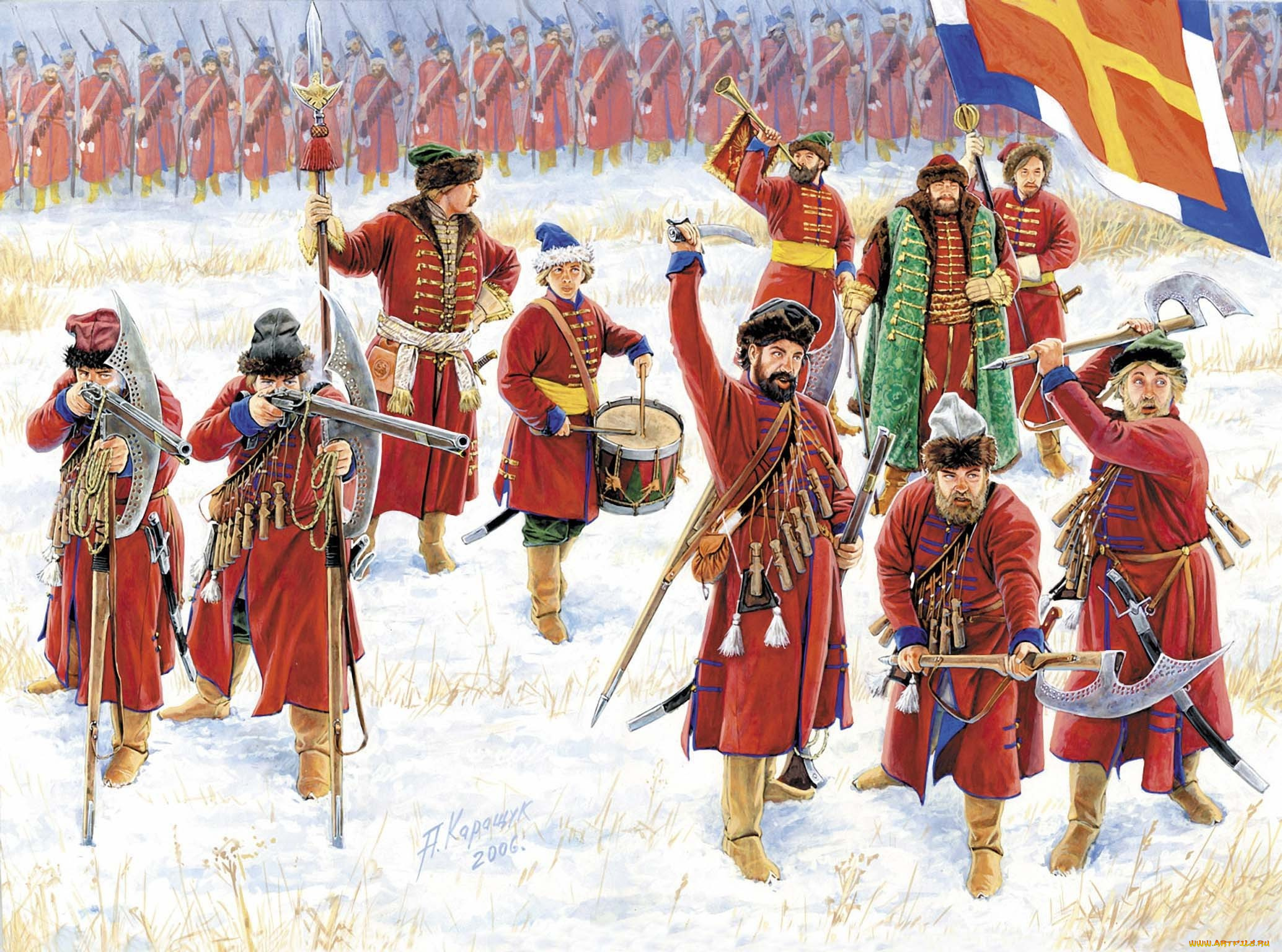 рисованные, армия, россия, барабан, секиры, снег, стрельцы, оружие