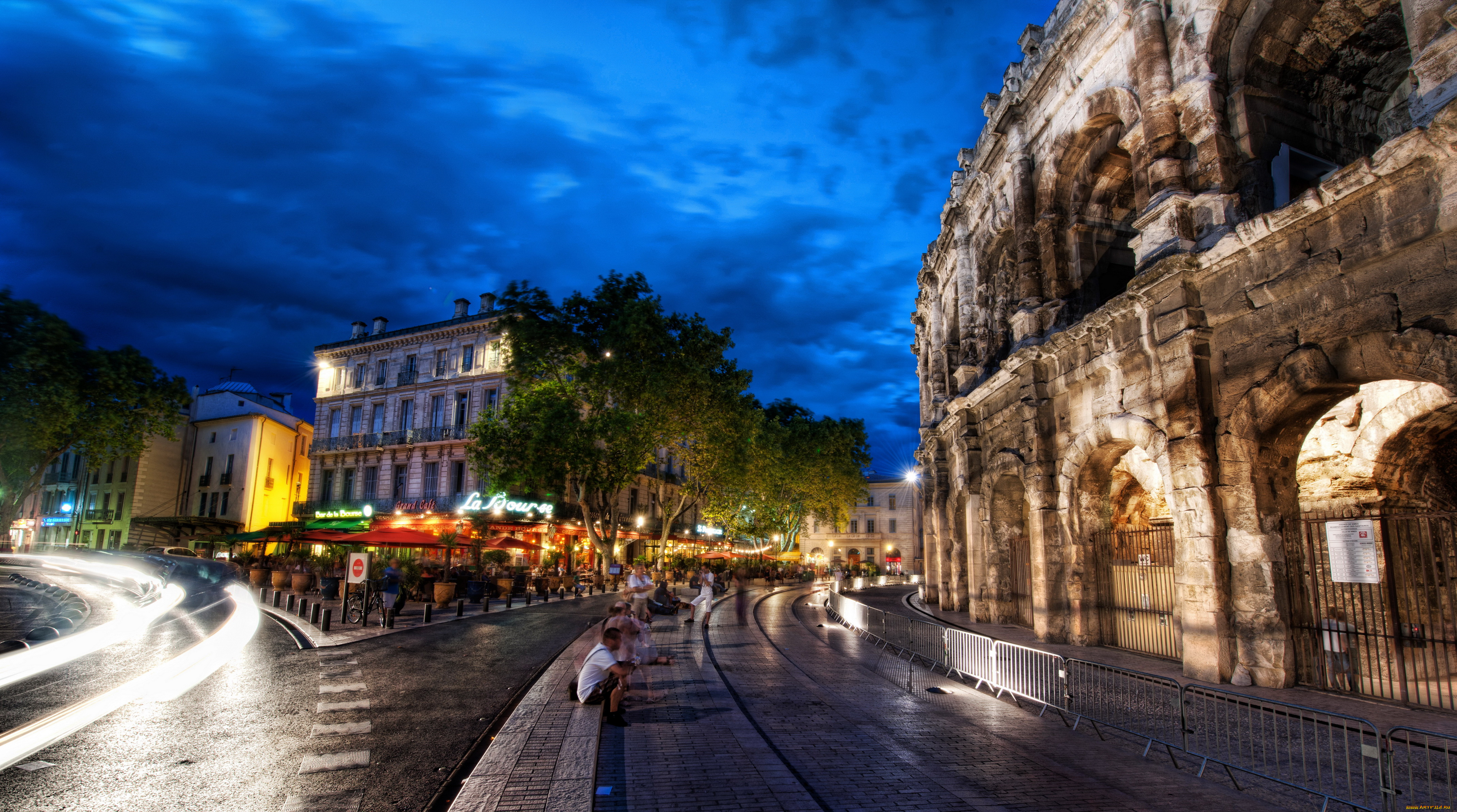nimes, франция, города, улицы, площади, набережные, ночь, огни, дома