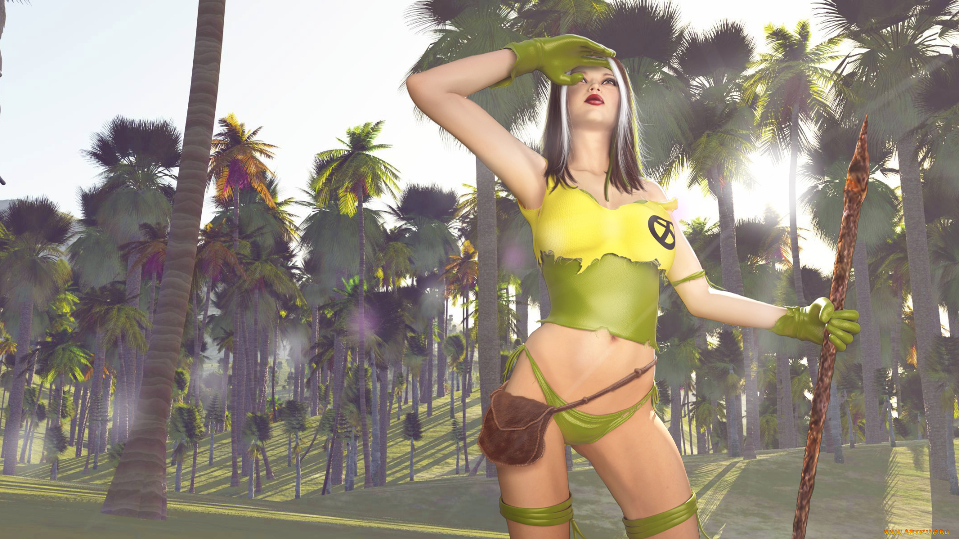 3д, графика, amazon, , амазонки, девушка, пальмы