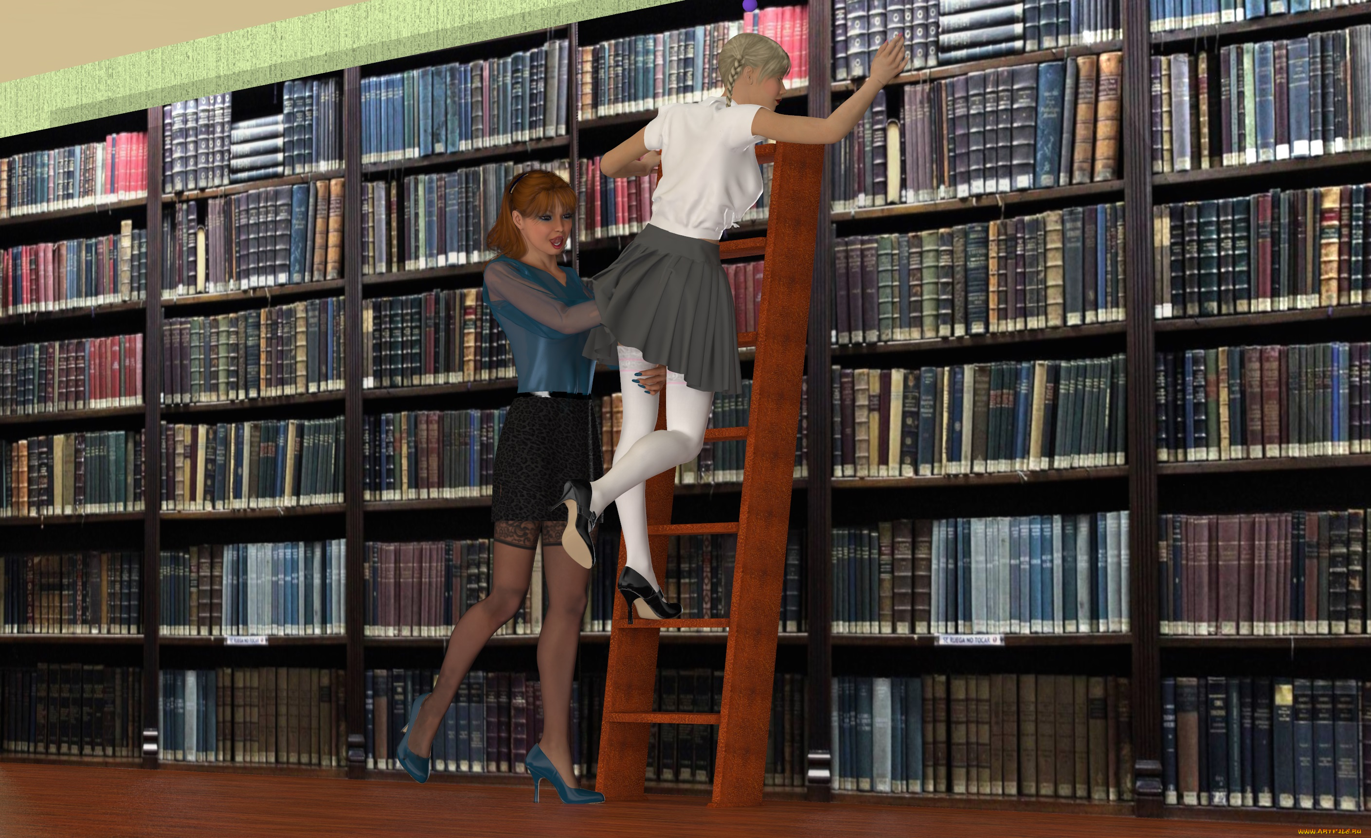3д, графика, people, , люди, библиотека, девушки