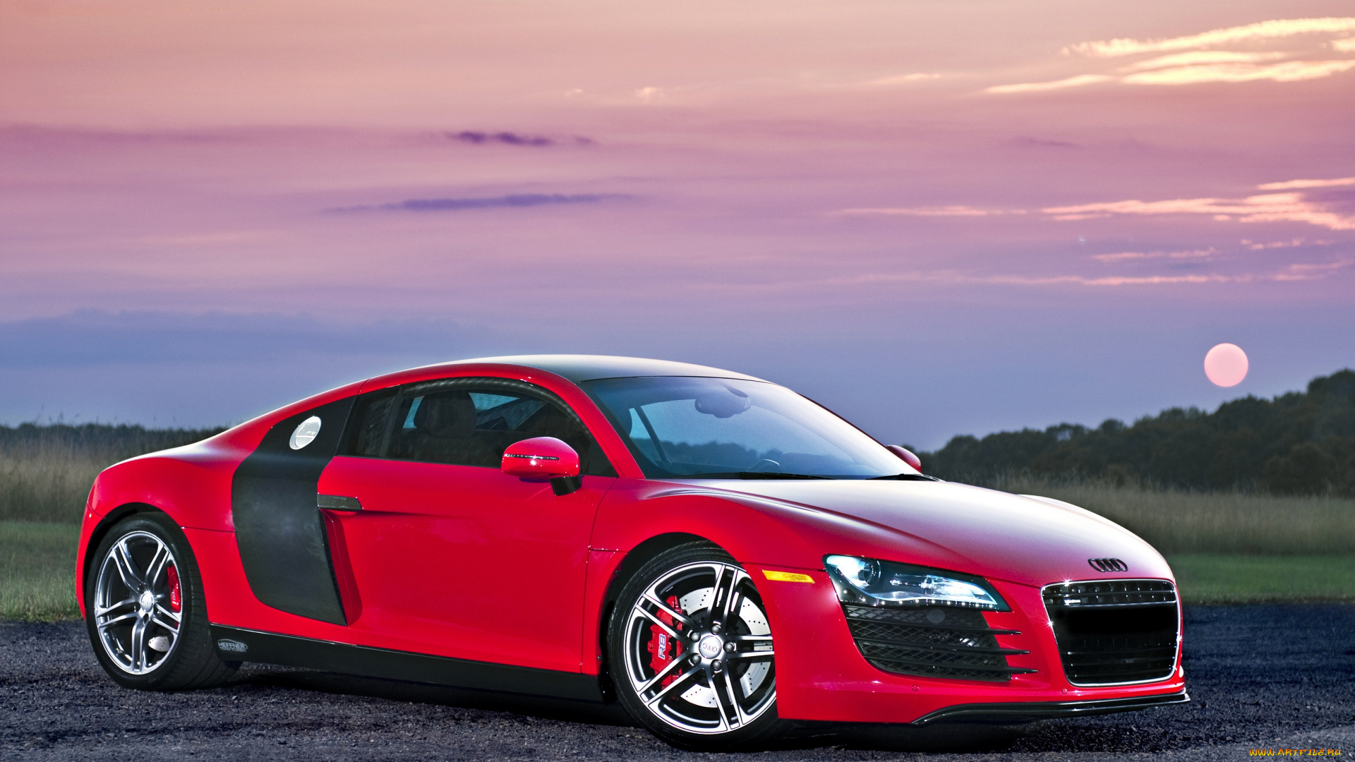 автомобили, audi, небо, закат, красный, red, supercar, r8
