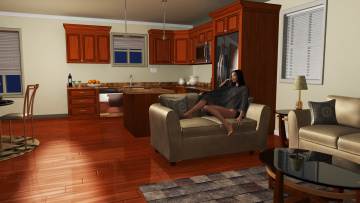 Картинка 3д+графика люди+ people комната диван подушки девушка