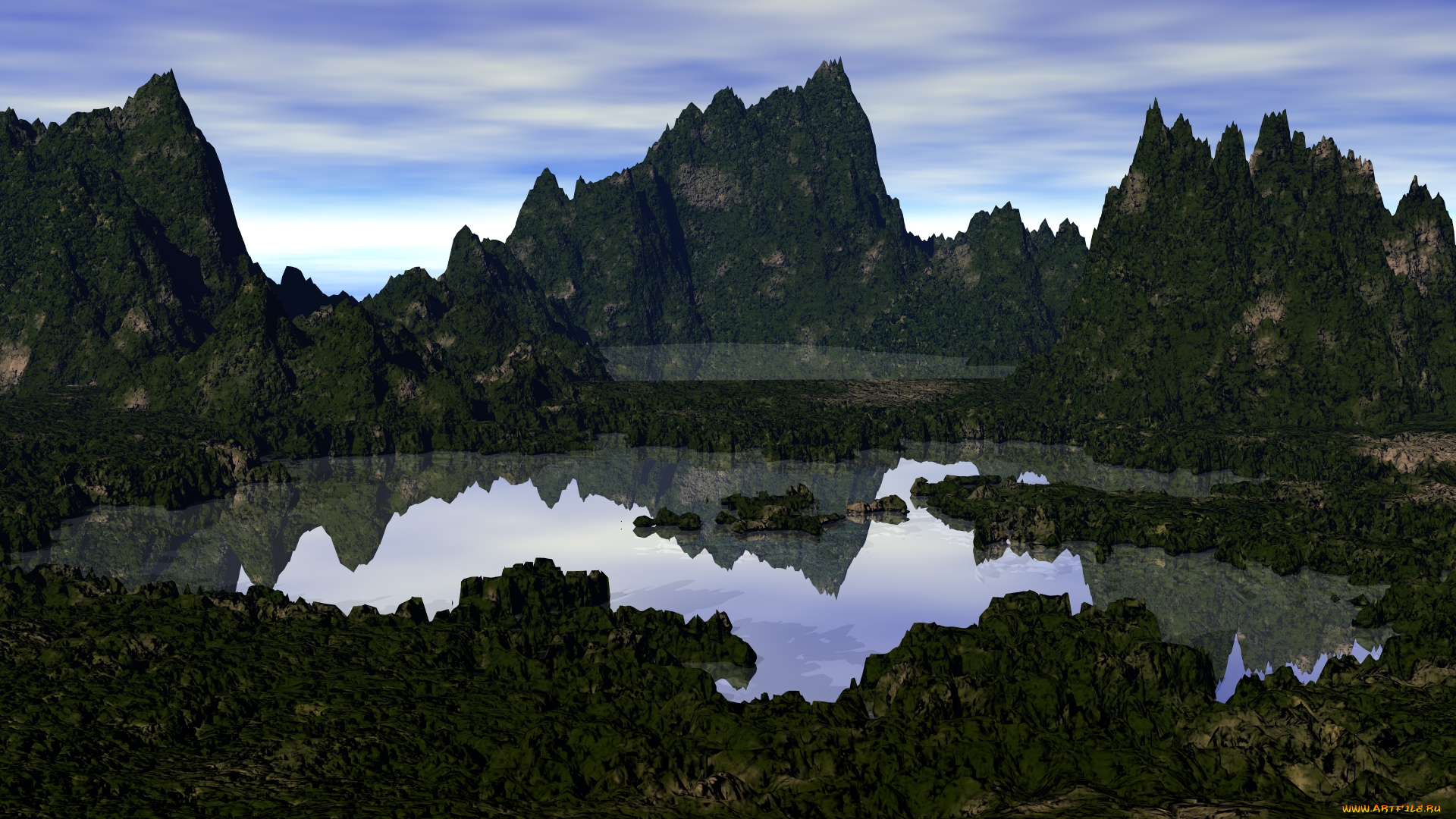 3д, графика, природа, , nature, озеро, горы