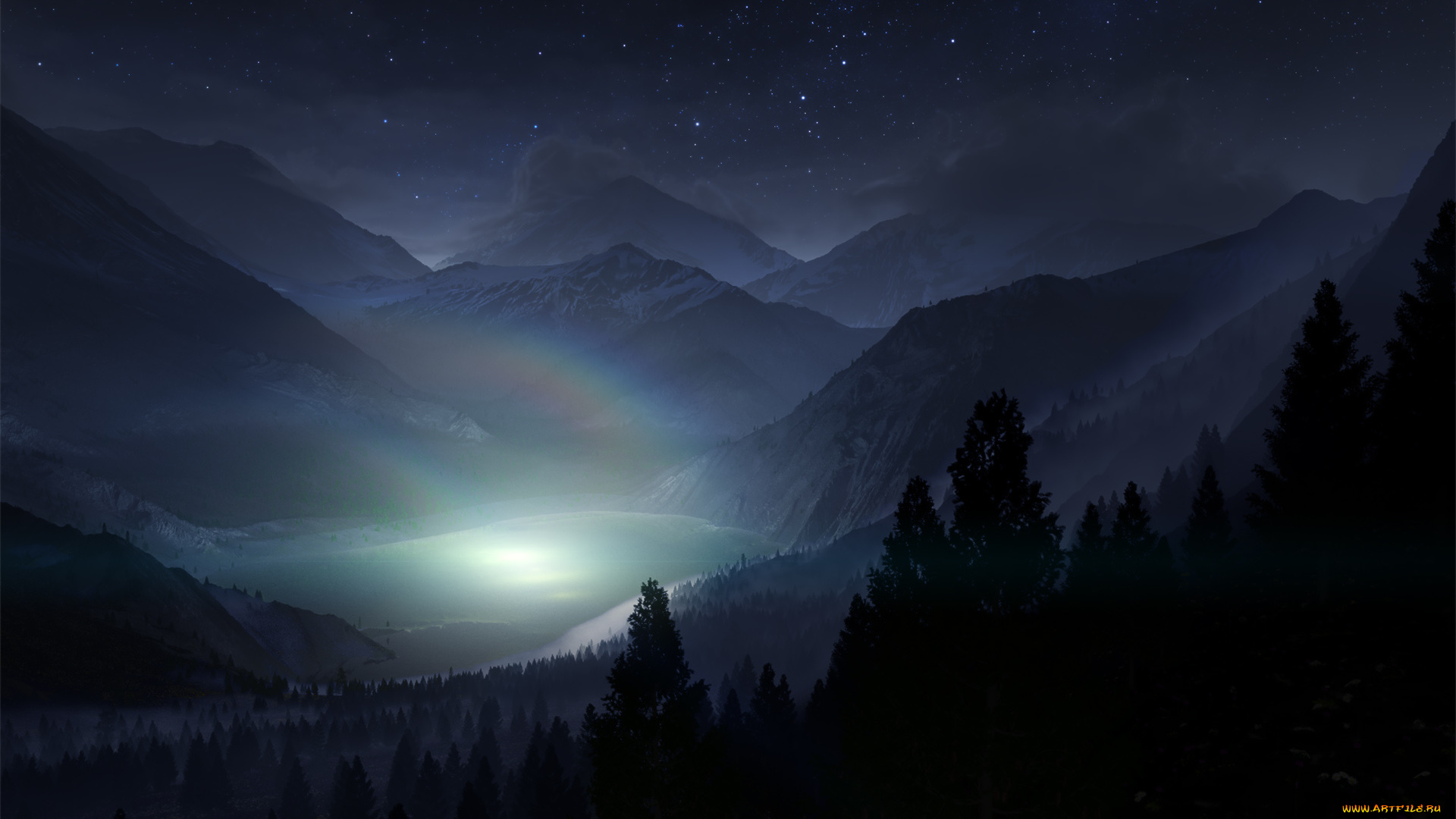 3д, графика, природа, , nature, озеро, горы, лес