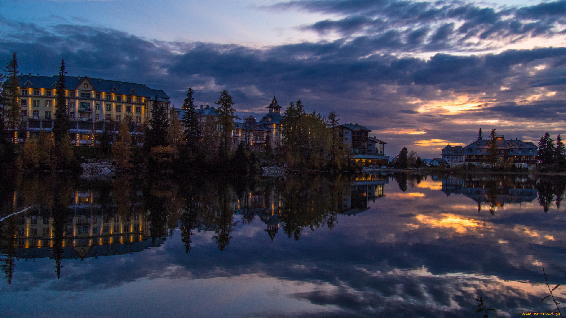 города, -, пейзажи, сумерки, река