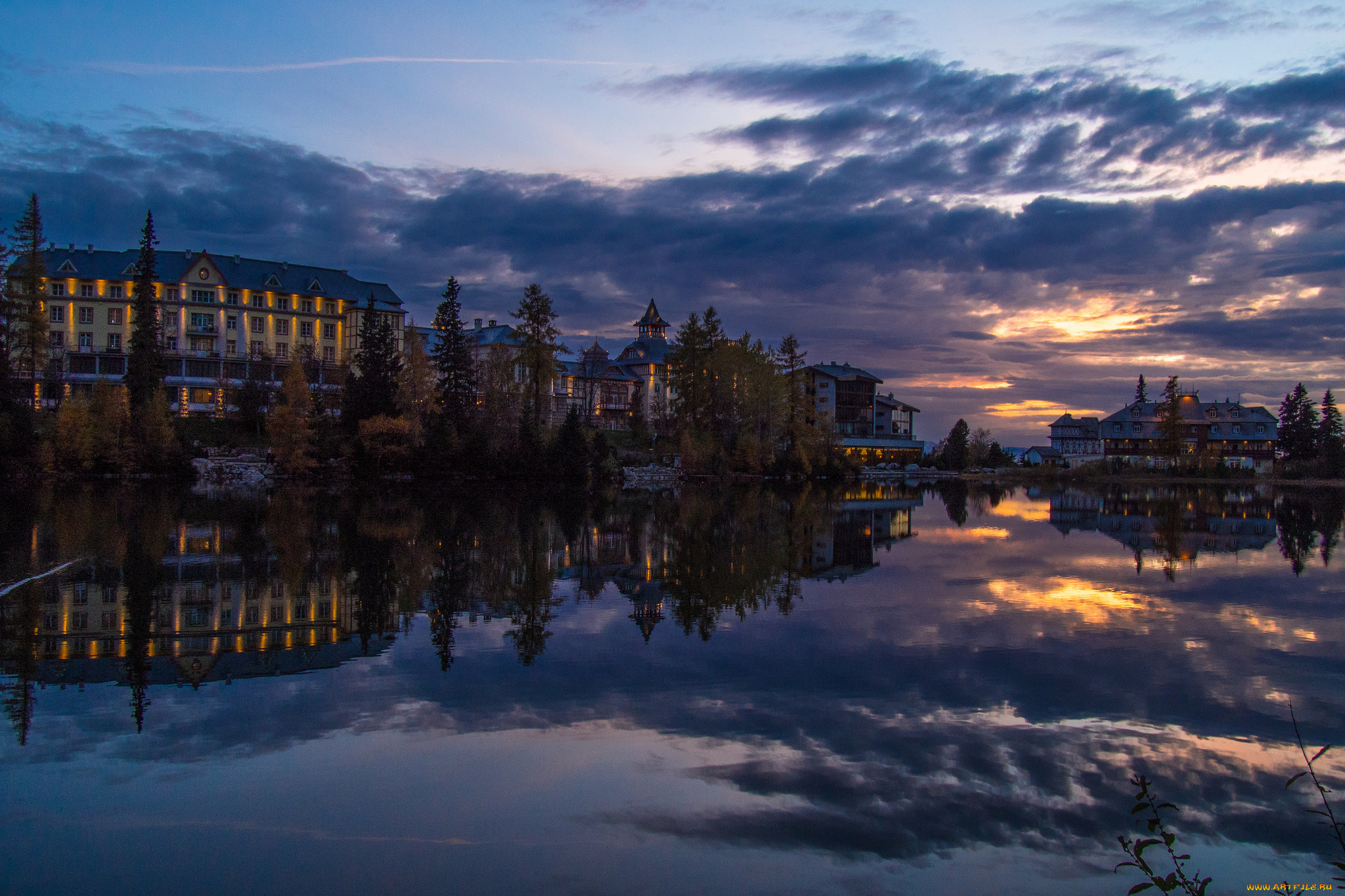 города, -, пейзажи, сумерки, река