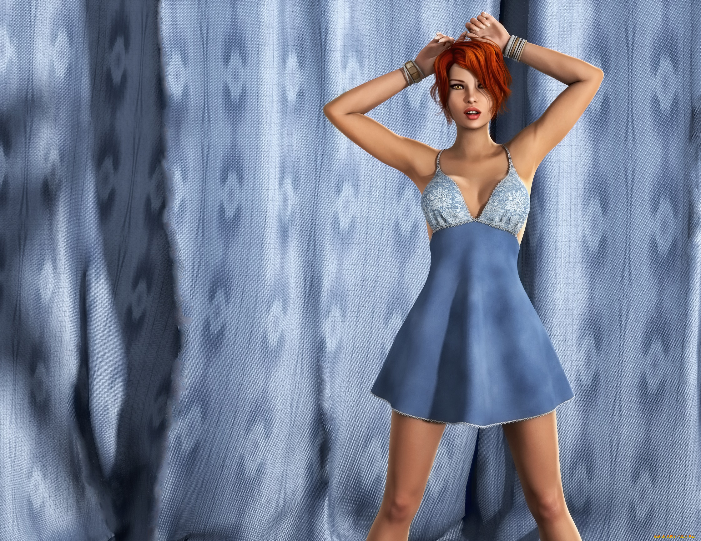 3д, графика, люди, , people, рыжая, фон, взгляд, девушка