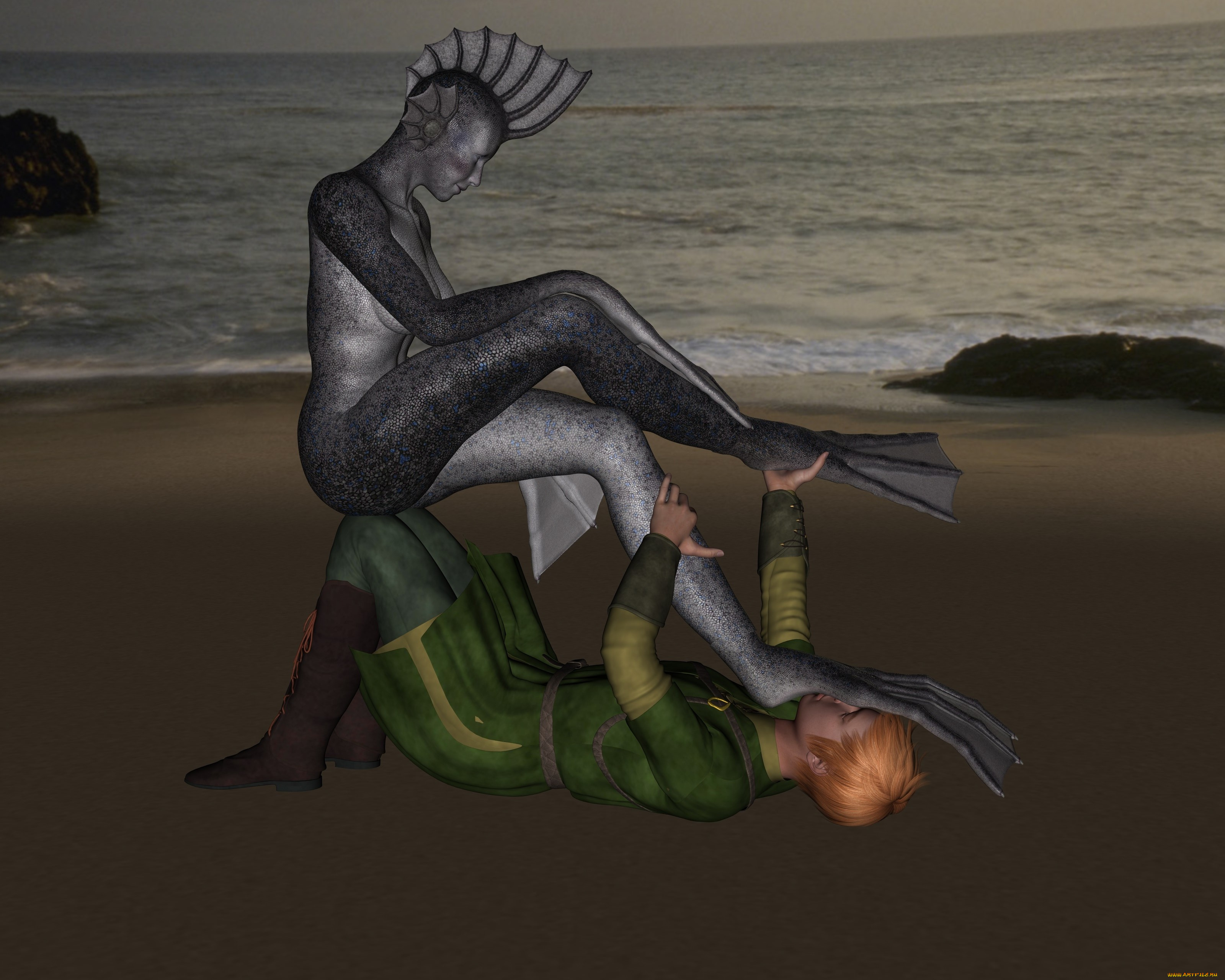 3д, графика, фантазия, , fantasy, парень, существо, фон, взгляд