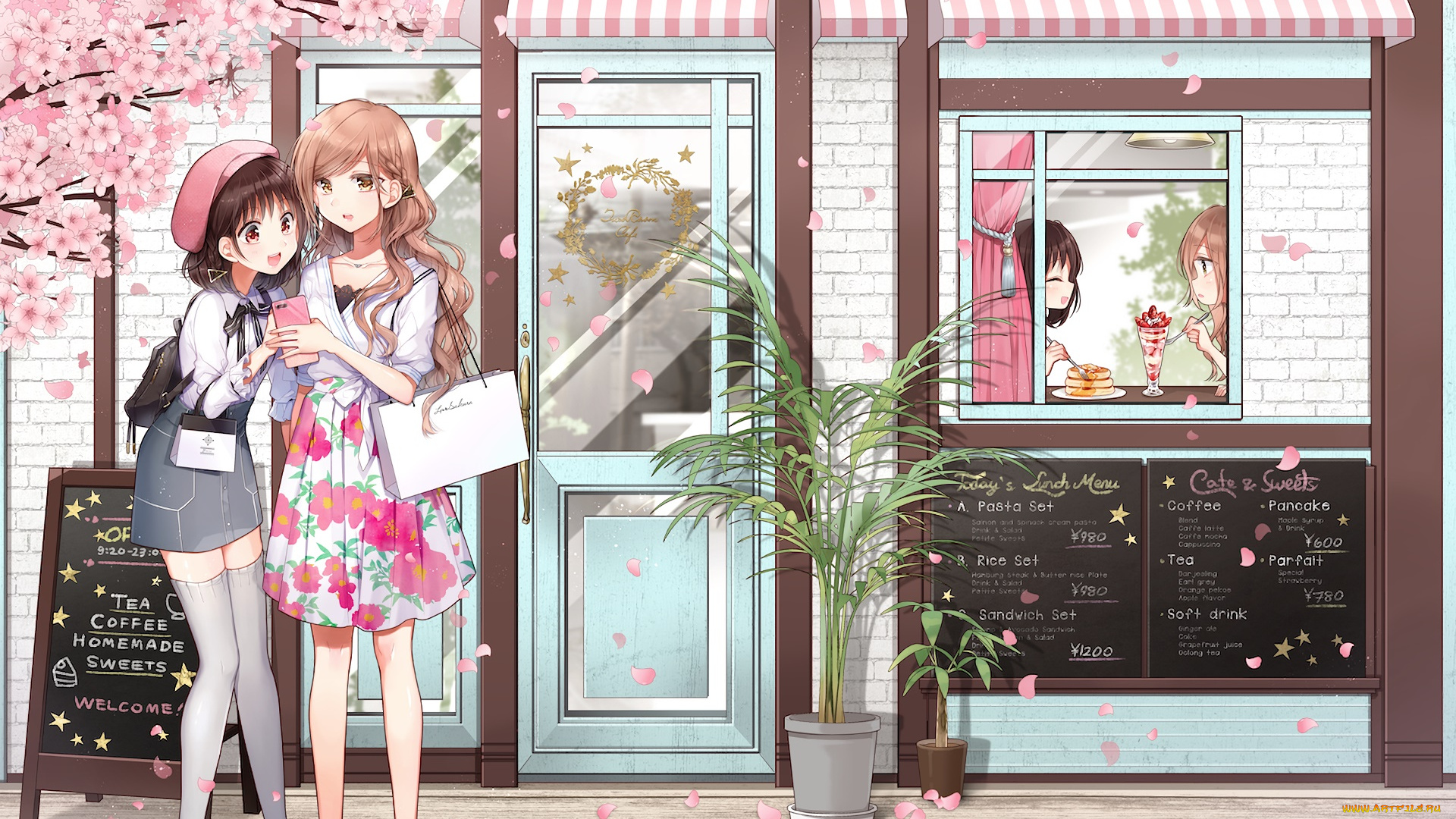 аниме, город, , улицы, , интерьер, , здания, фон, взгляд, девушки