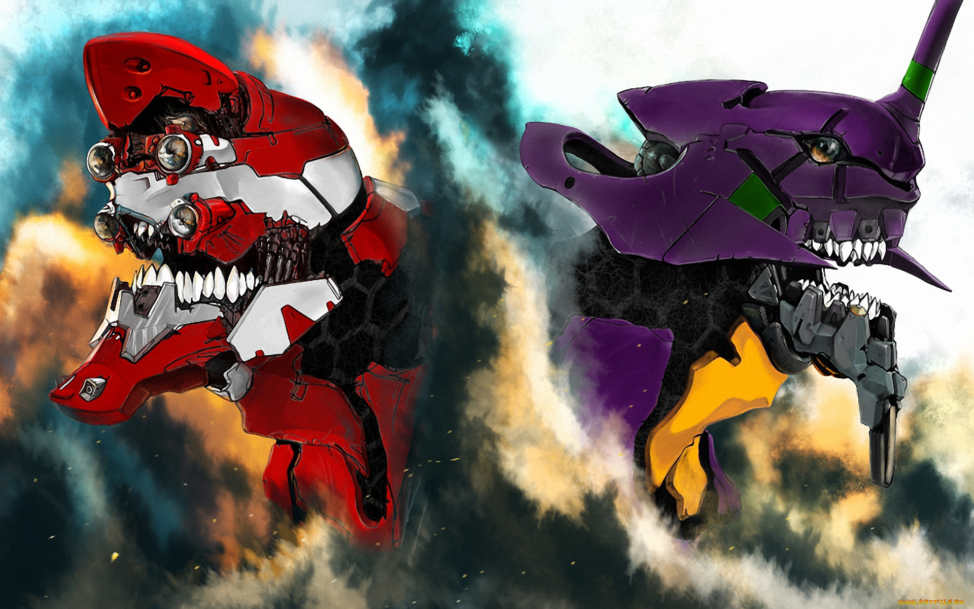 аниме, evangelion, монстр, робот, eva, меха