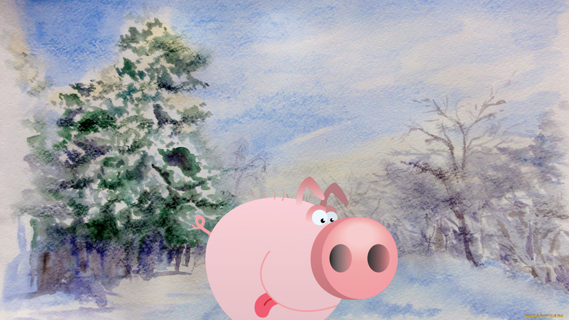 календари, праздники, , салюты, свинья, деревья, снег, зима, поросенок