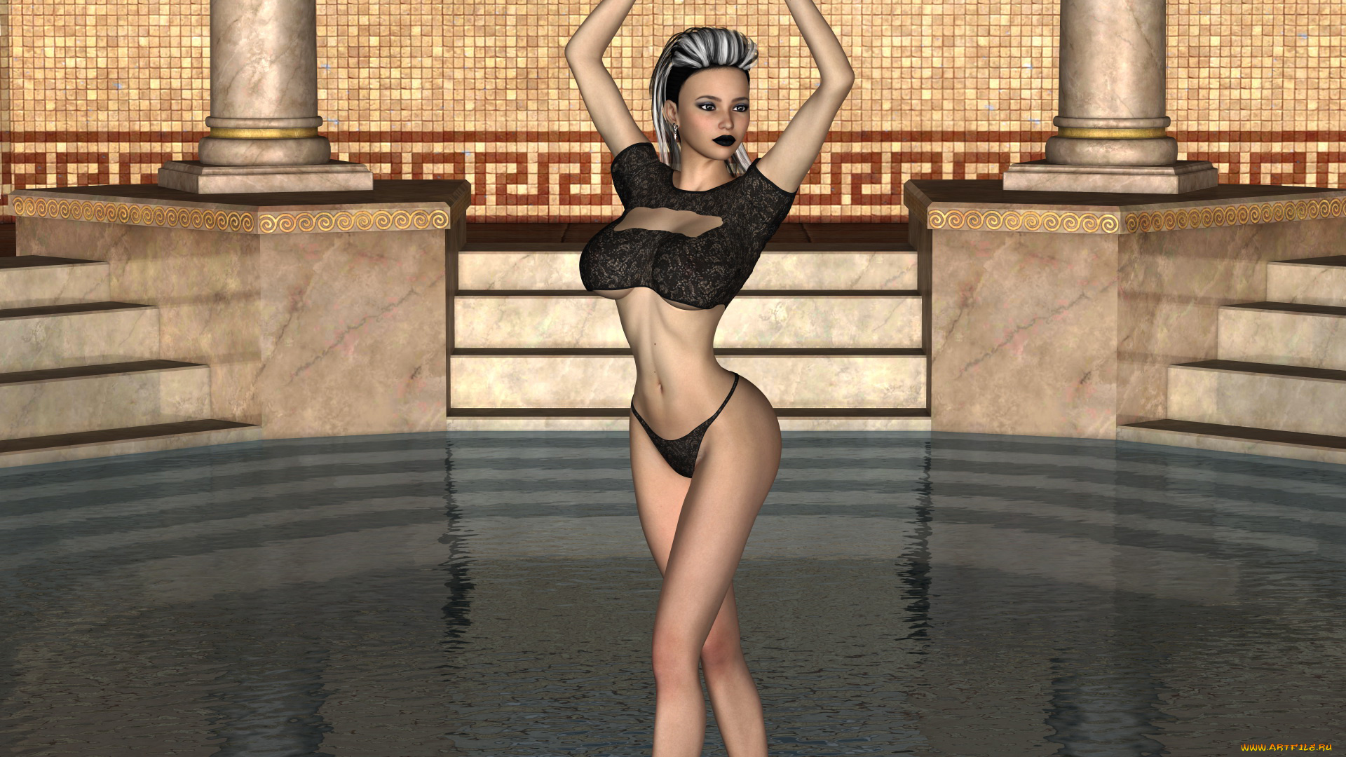 3д, графика, люди, , people, девушка, фон, бассейн