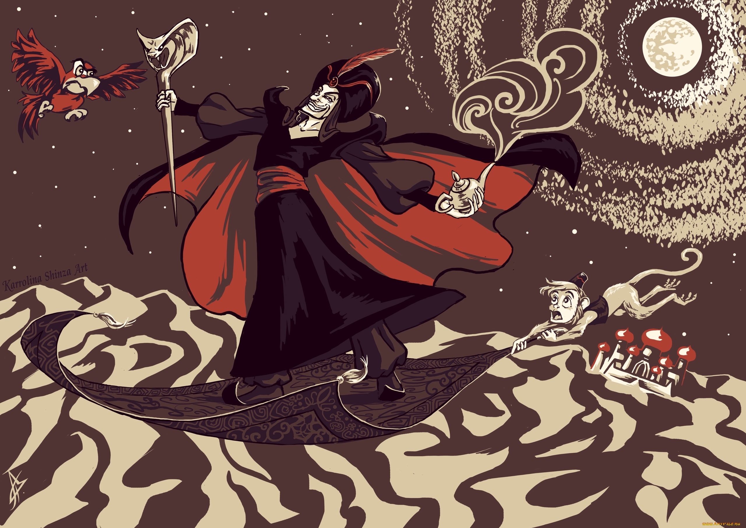 рисованное, кино, , мультфильмы, джафар, ковер, посох, обезьяна, попугай