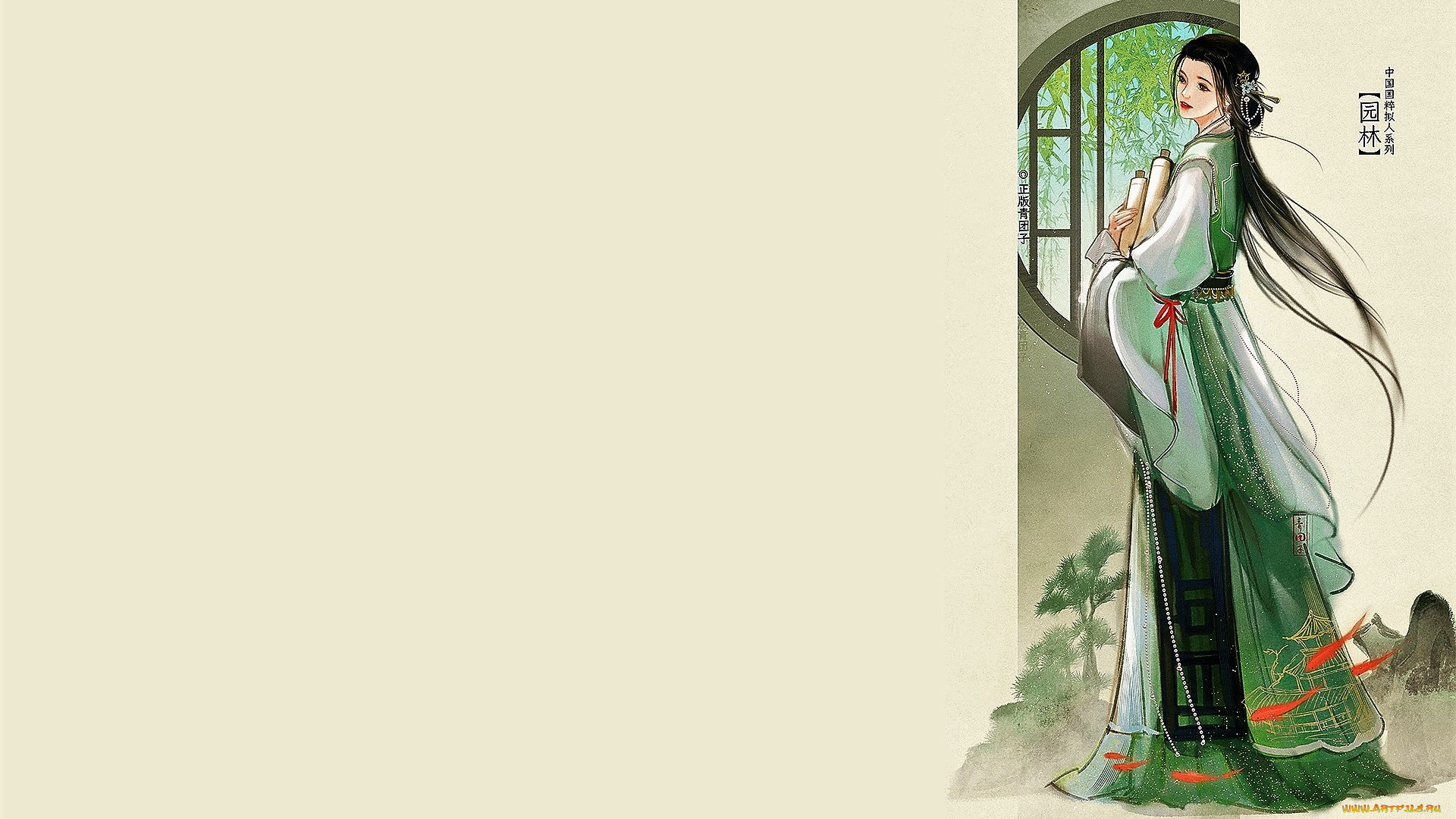 рисованное, люди, девушка, свитки