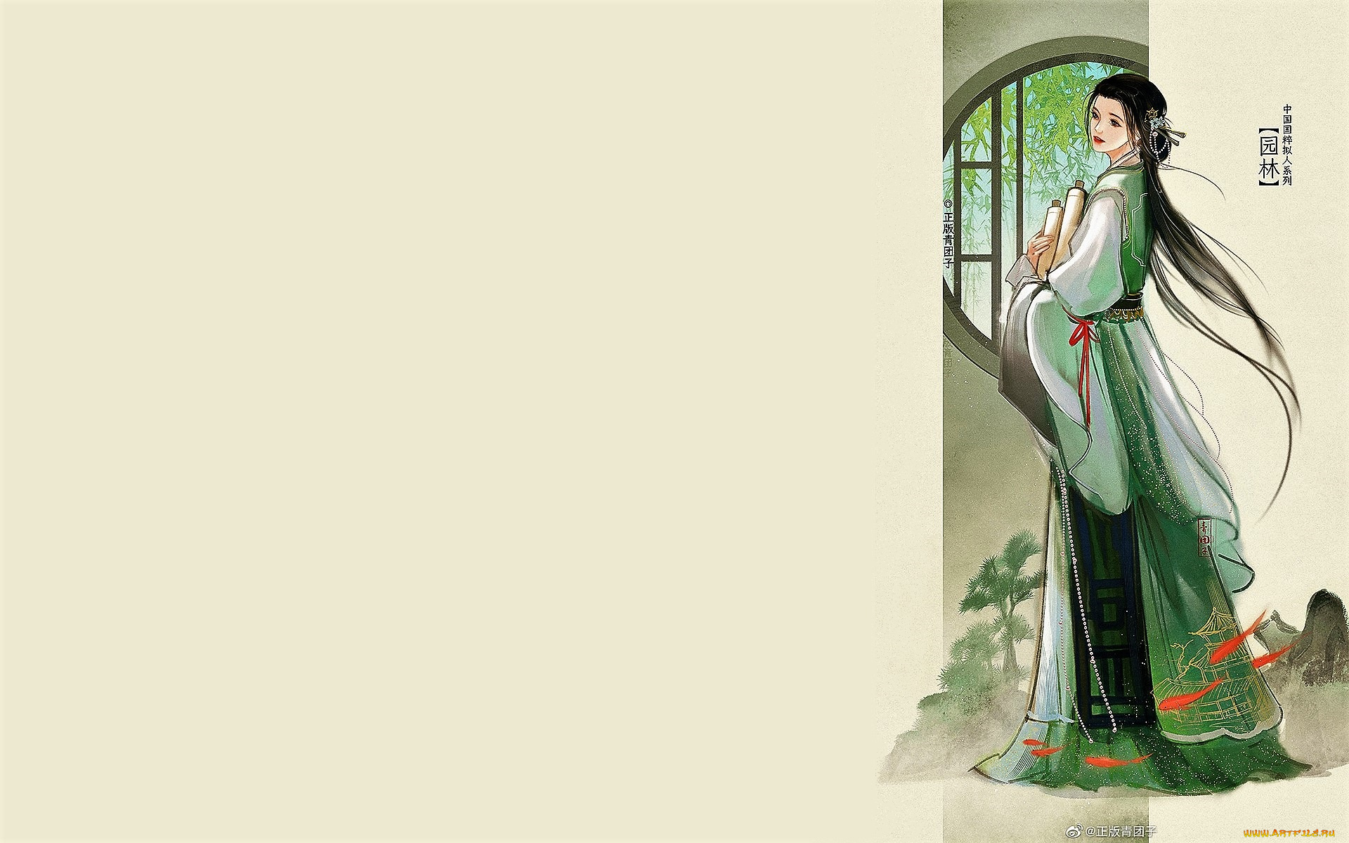 рисованное, люди, девушка, свитки