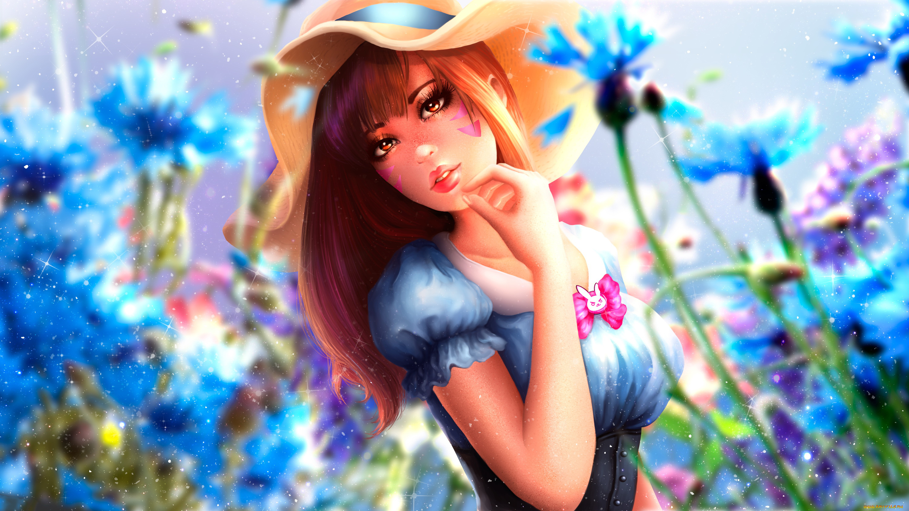 видео, игры, overwatch, девушка, фон, взгляд, тату, шляпа