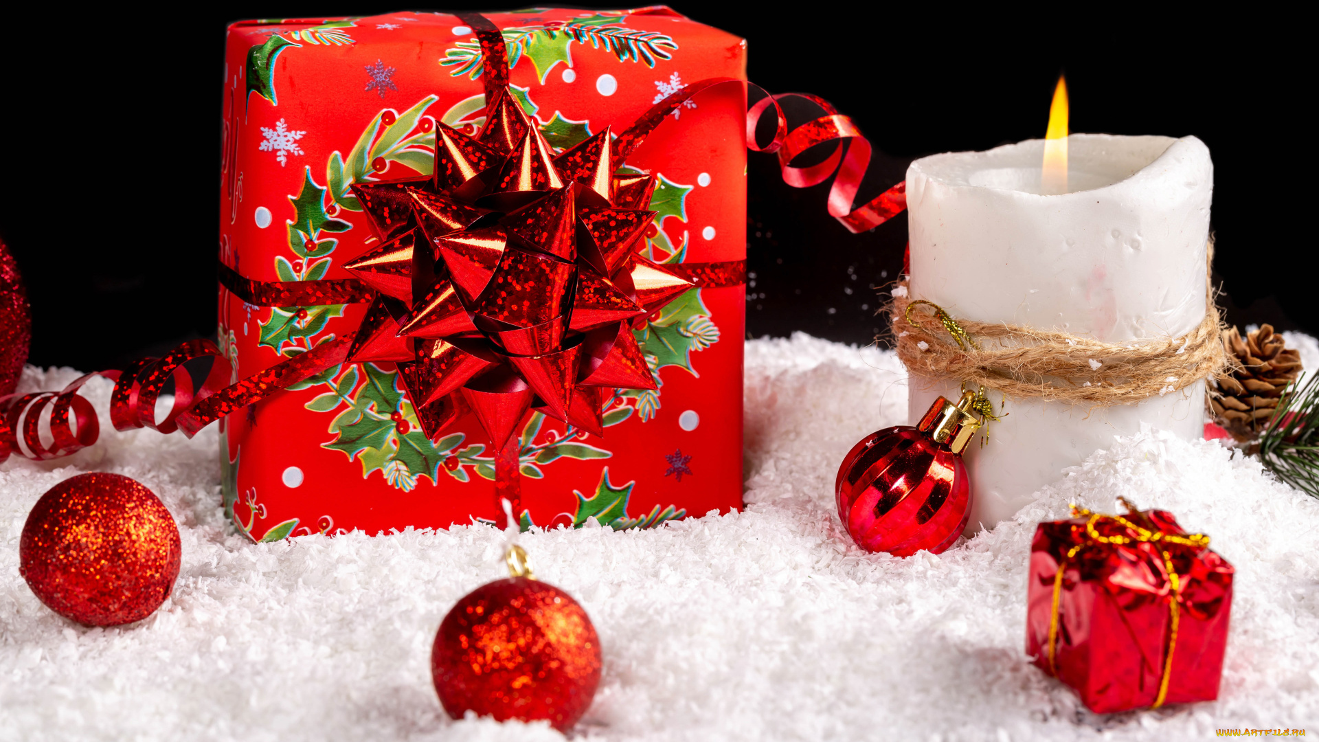 праздничные, подарки, и, коробочки, коробка, подарок, свеча, шарики