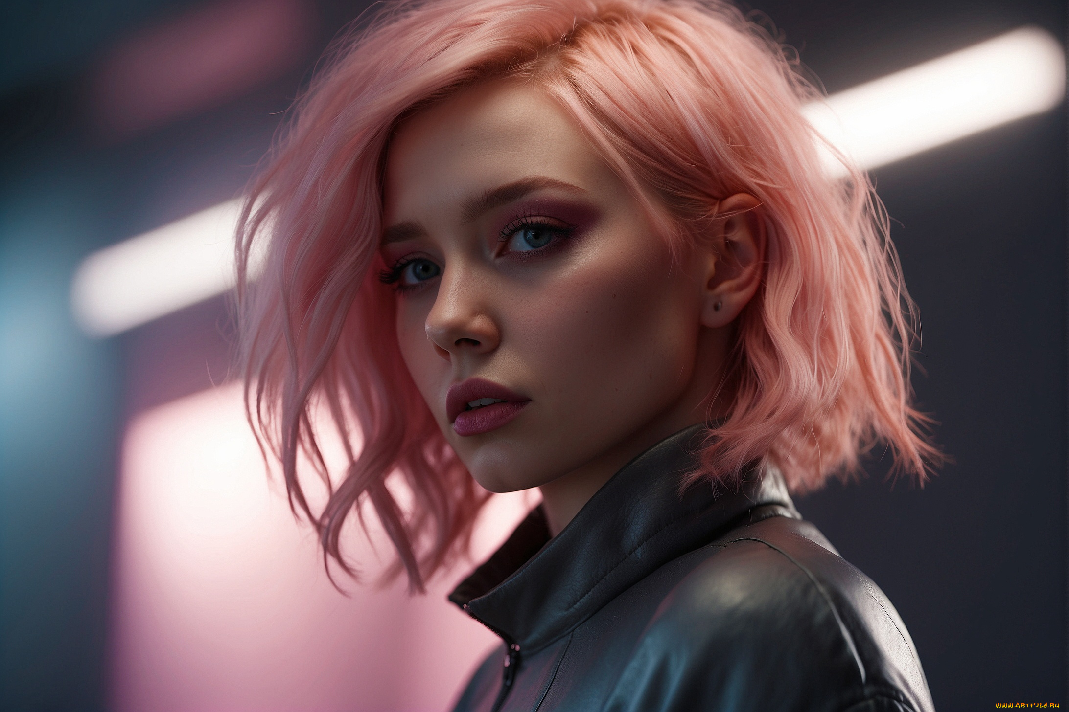 3д, графика, люди, , people, ai, art, искусственный, интеллект, розовые, волосы, портрет, боке
