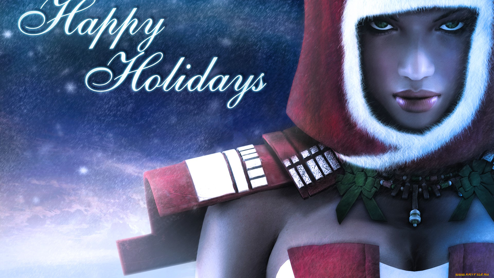 видео, игры, guild, wars, девушка, костюм, капюшон, снег