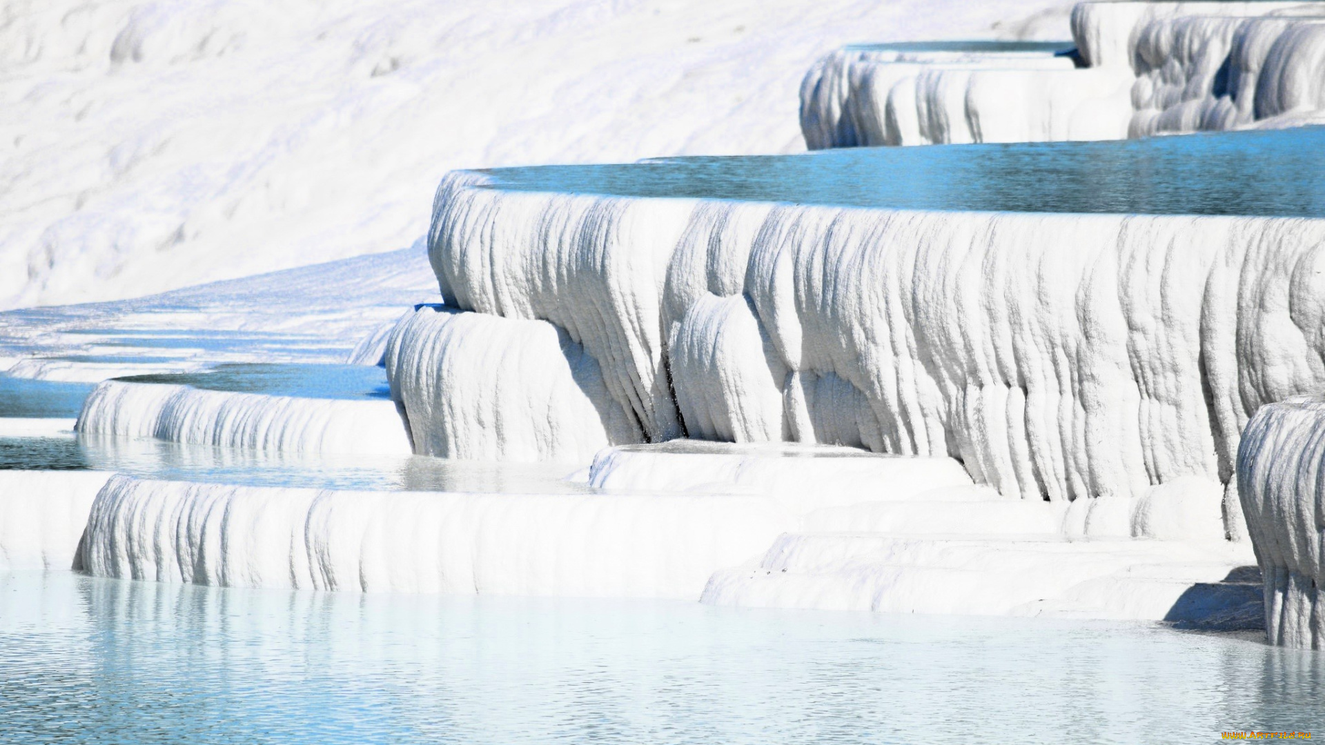 3д, графика, природа, , nature, водопад, лед, уступы