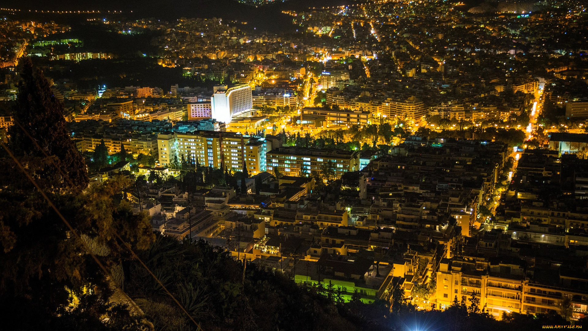 города, афины, , греция, дома, здания, панорама, огни, ночь
