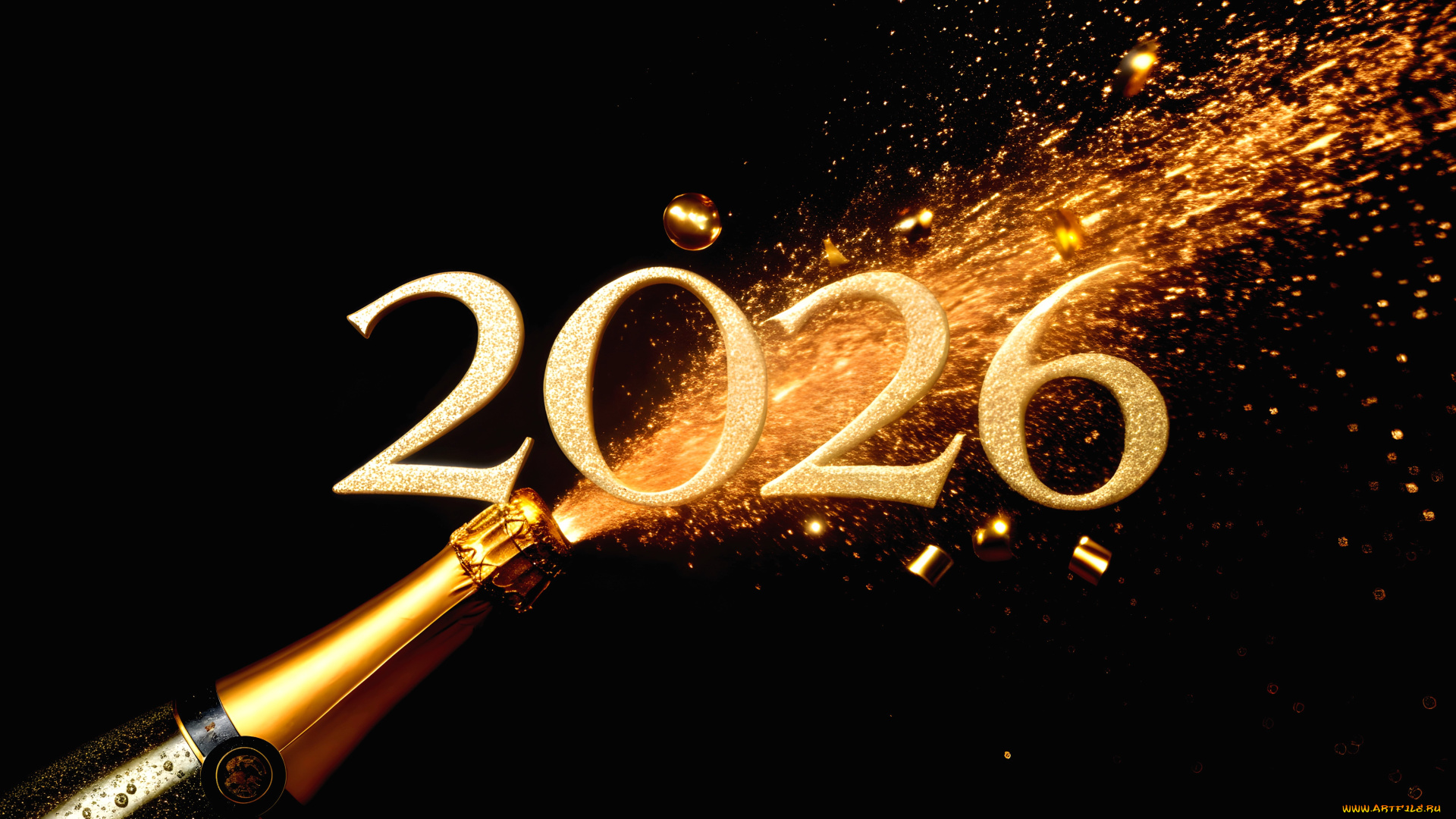 праздничные, -, разное, , новый, год, год, цифры, искры, бутылка, шампанское