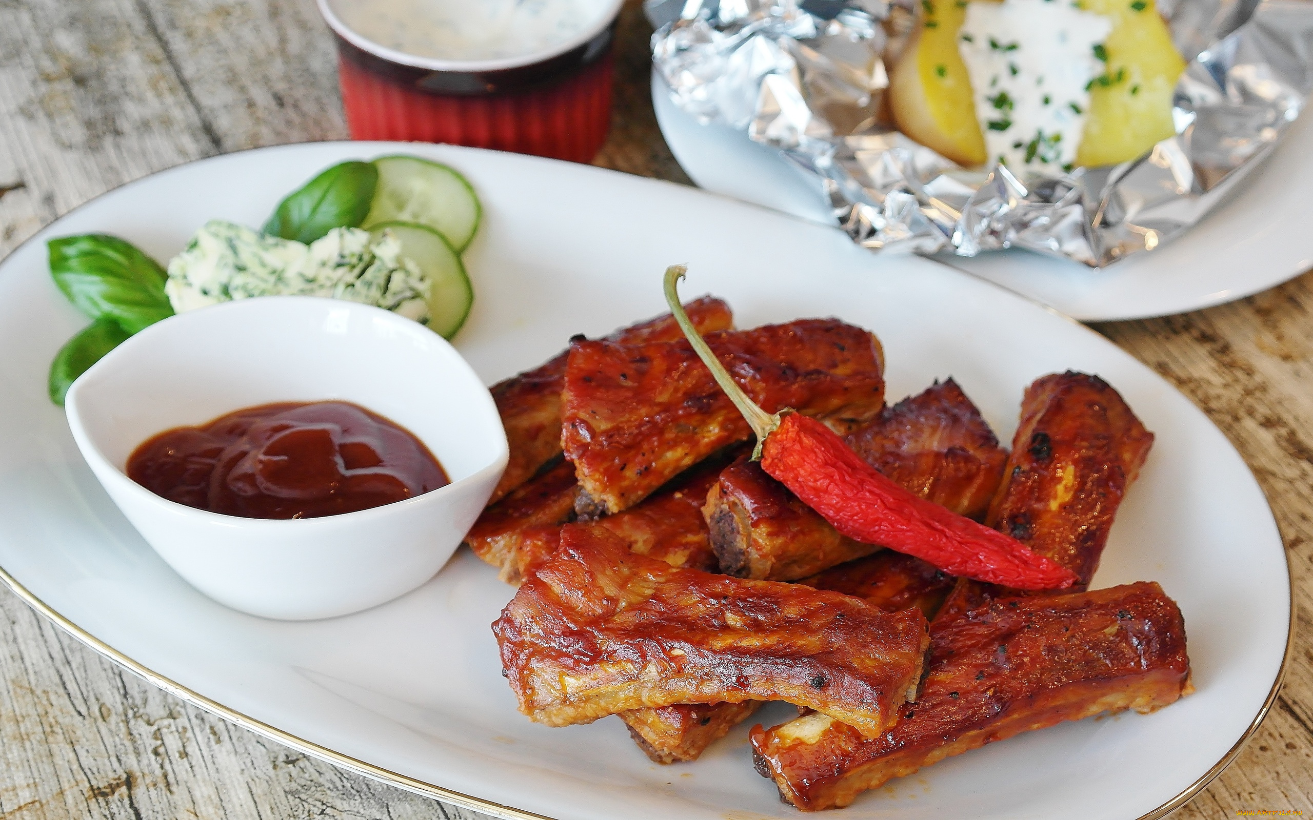 еда, мясные, блюда, кетчуп, перец, острый, жареные, ребрышки