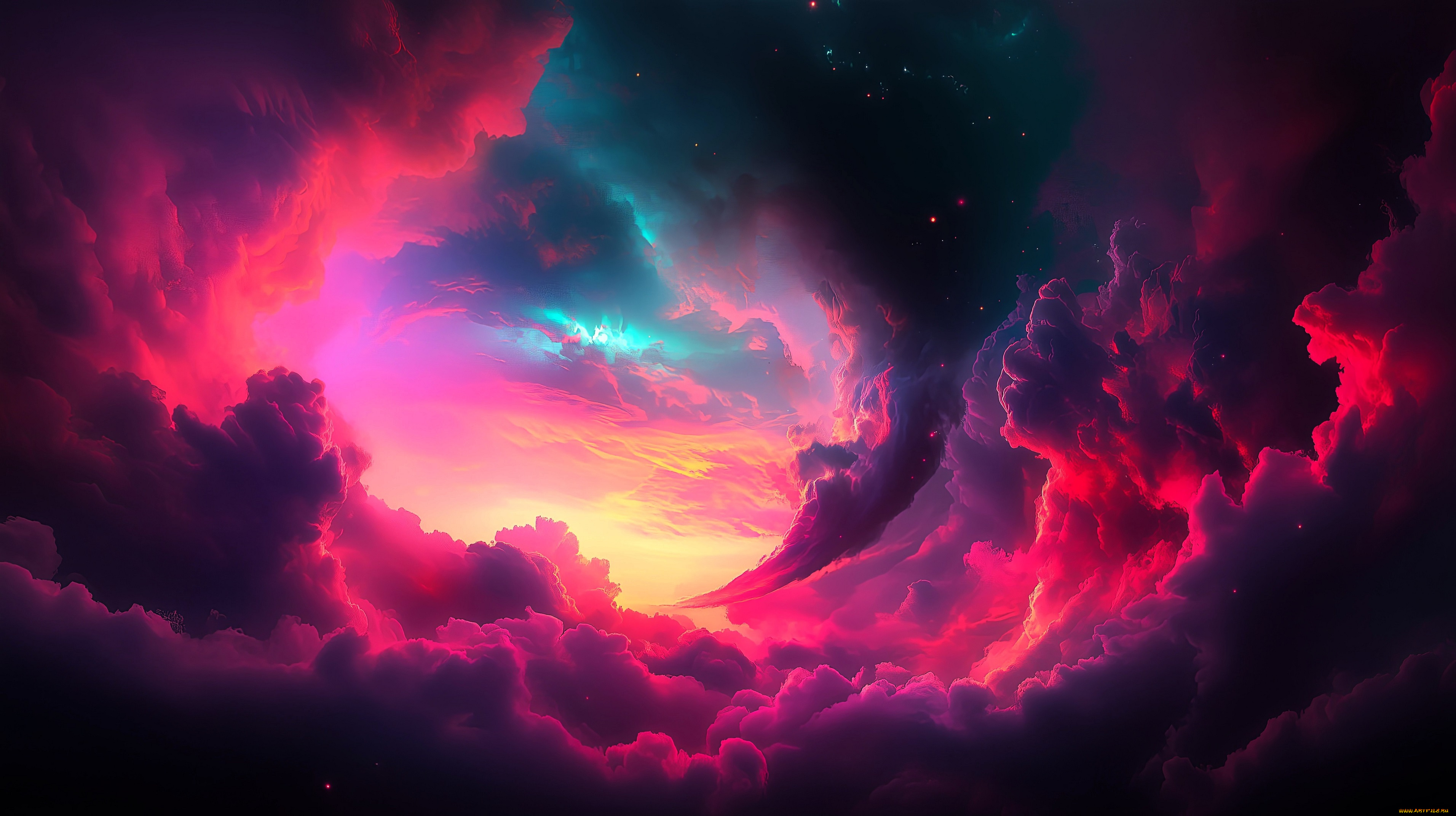 рисованное, природа, небо, тучи, закат, цвета