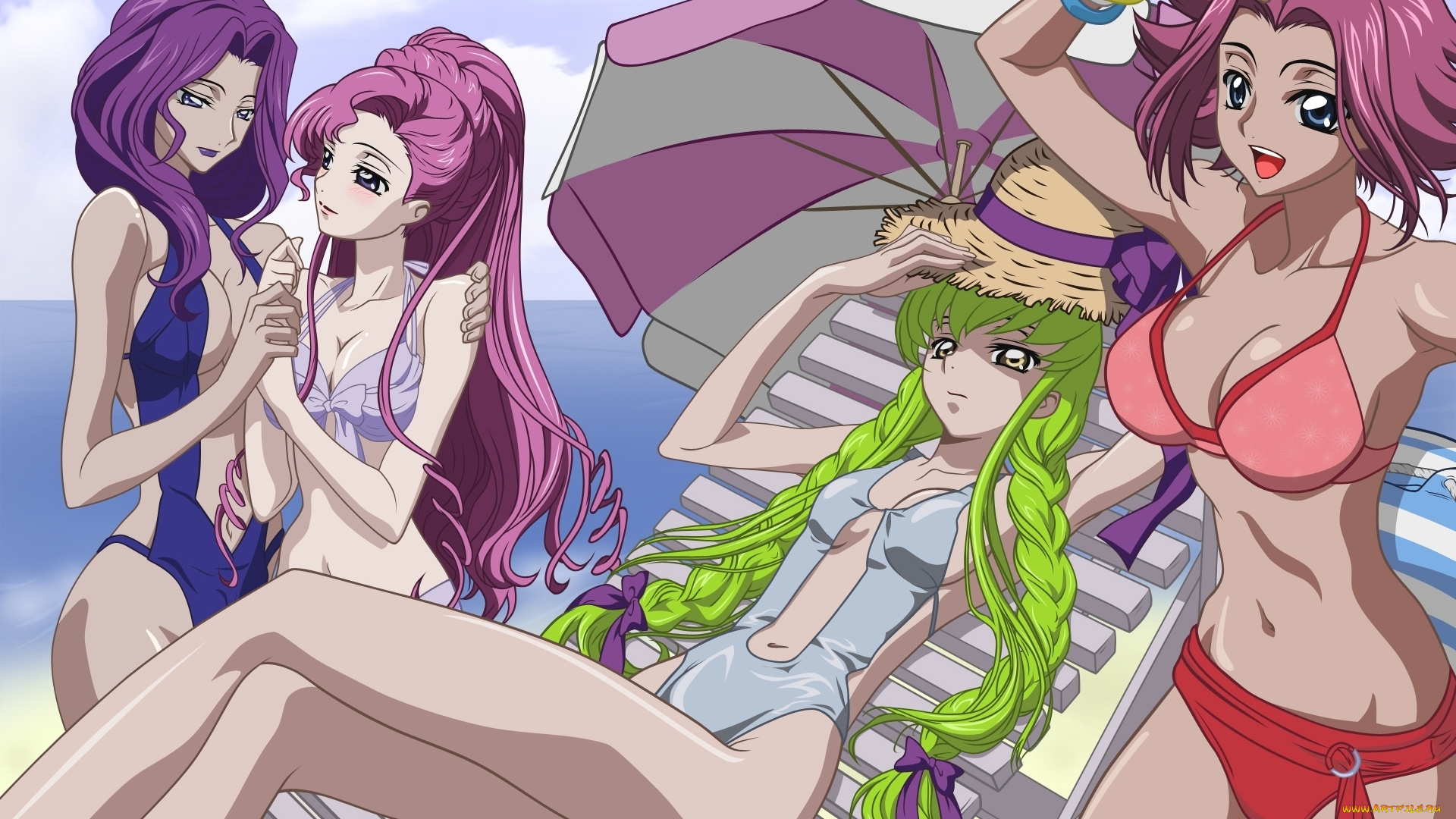 аниме, code, geass, girls, green, hairs