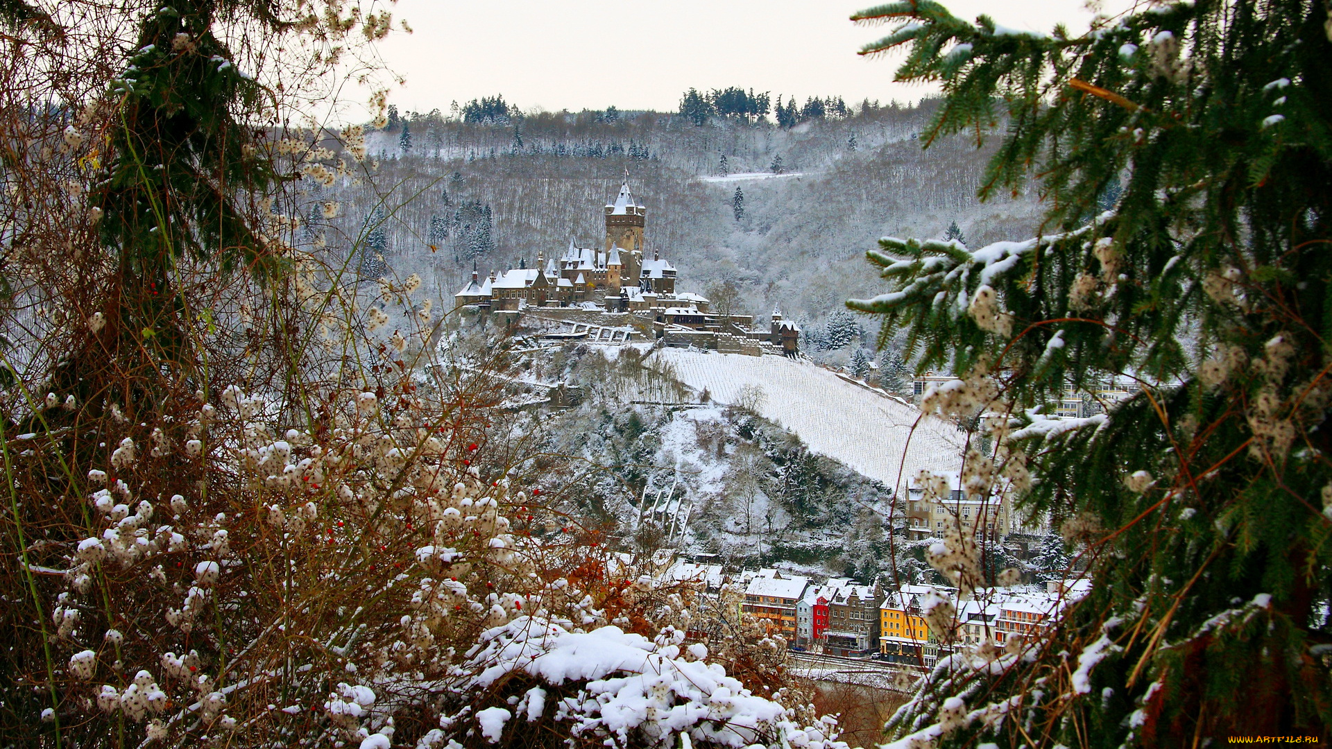 castle, cochem, germany, города, кохем, германия, зима, дома, замок