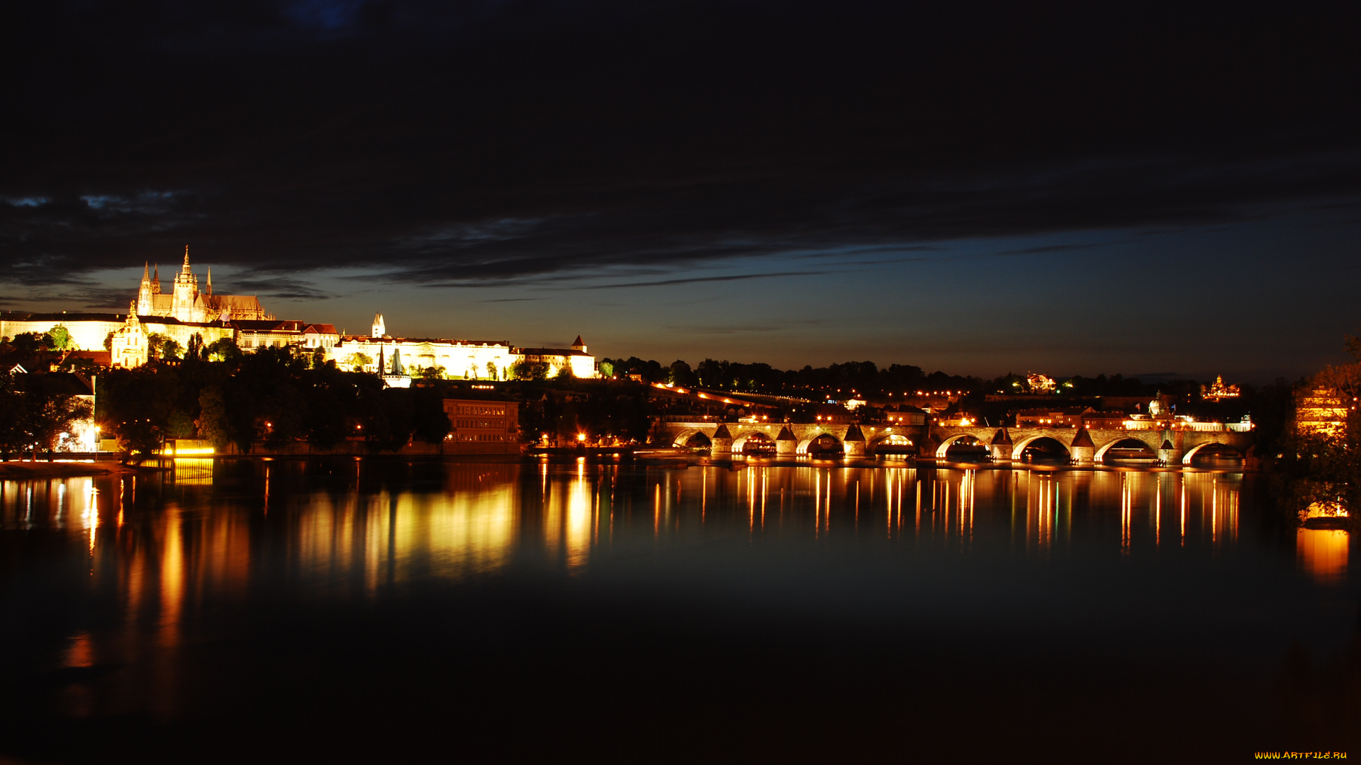 города, огни, ночного, ночь