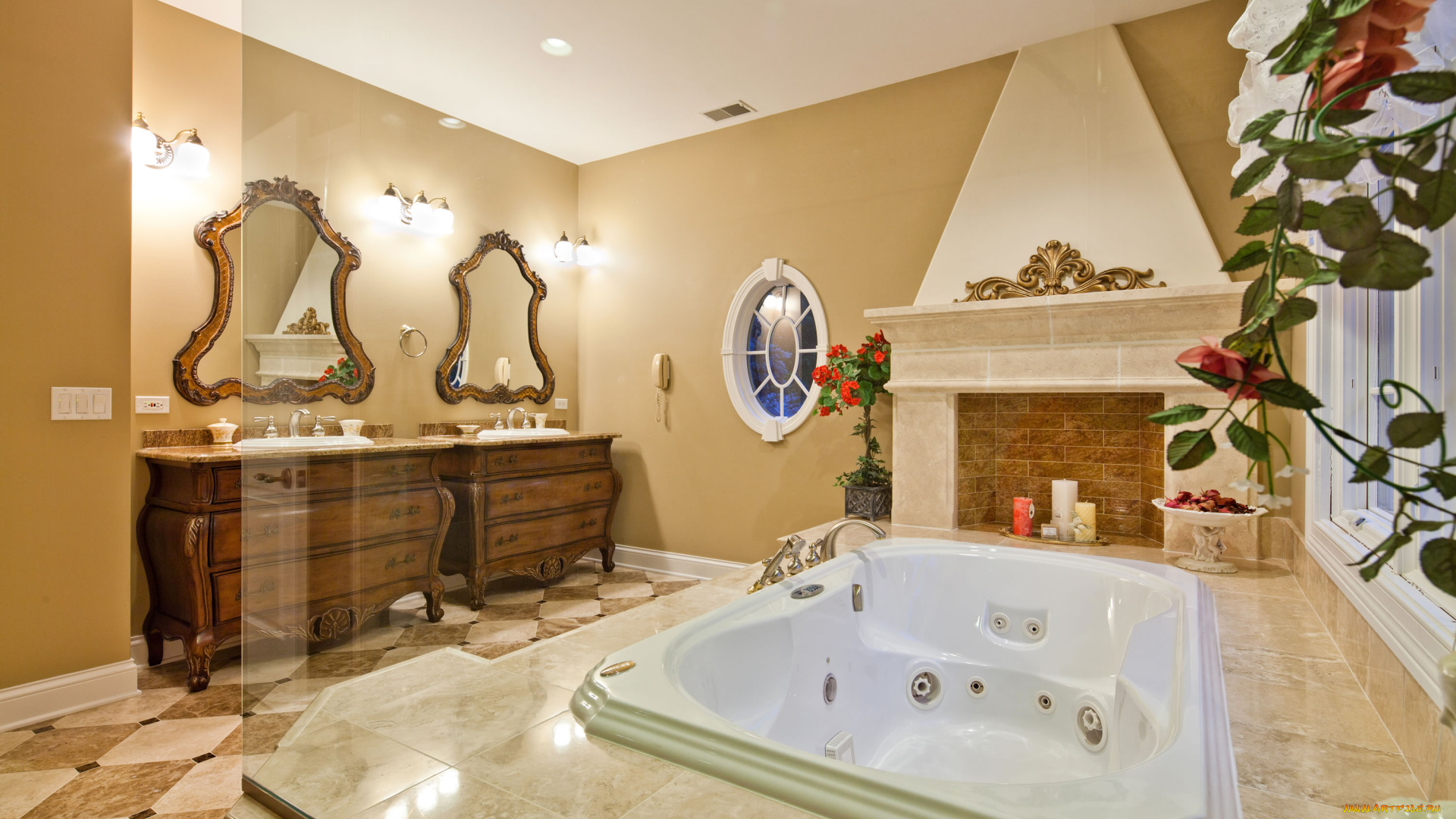 интерьер, ванная, туалетная, комнаты, джакузи