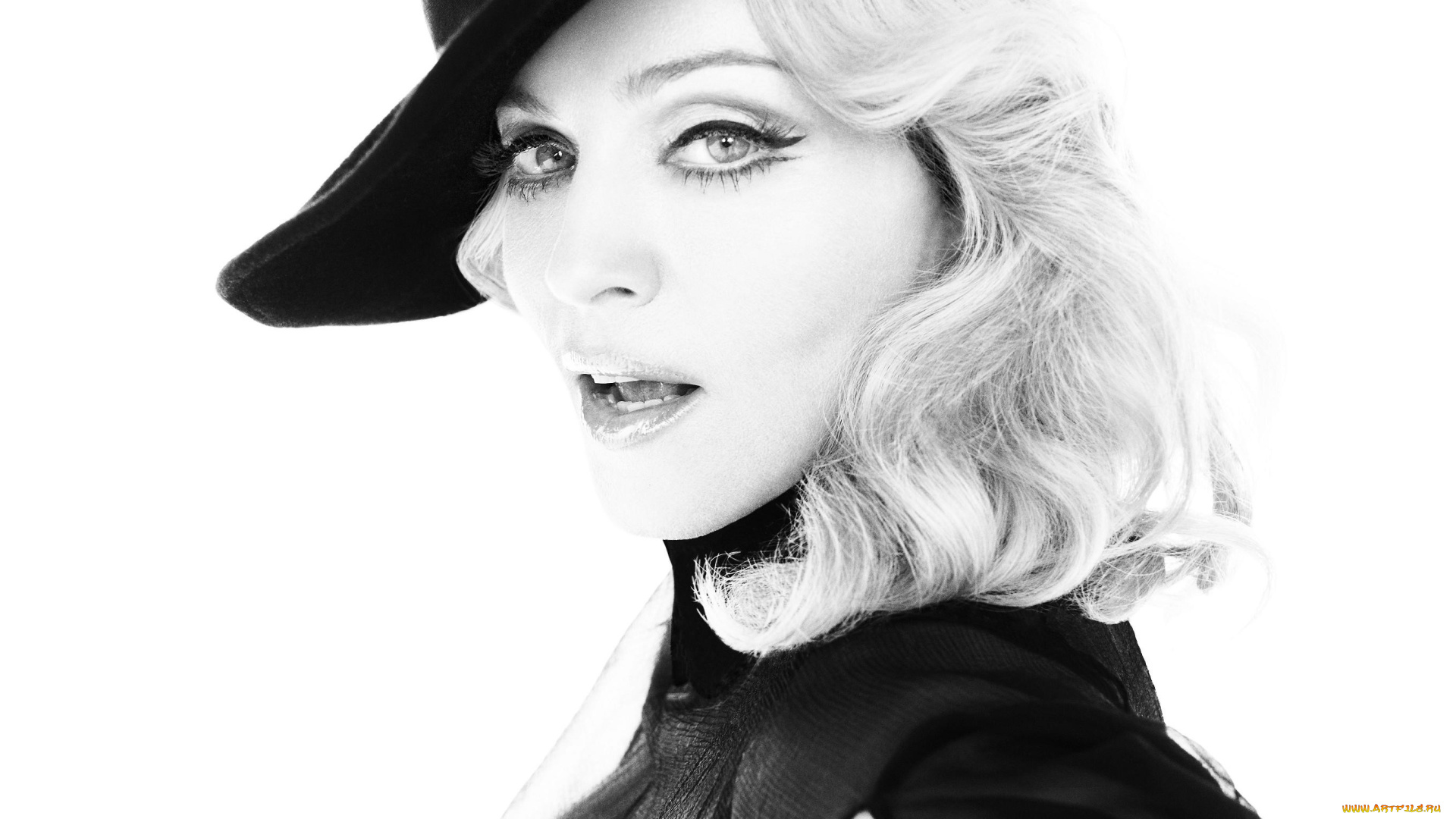 музыка, madonna, шляпа, черно-белый, певица