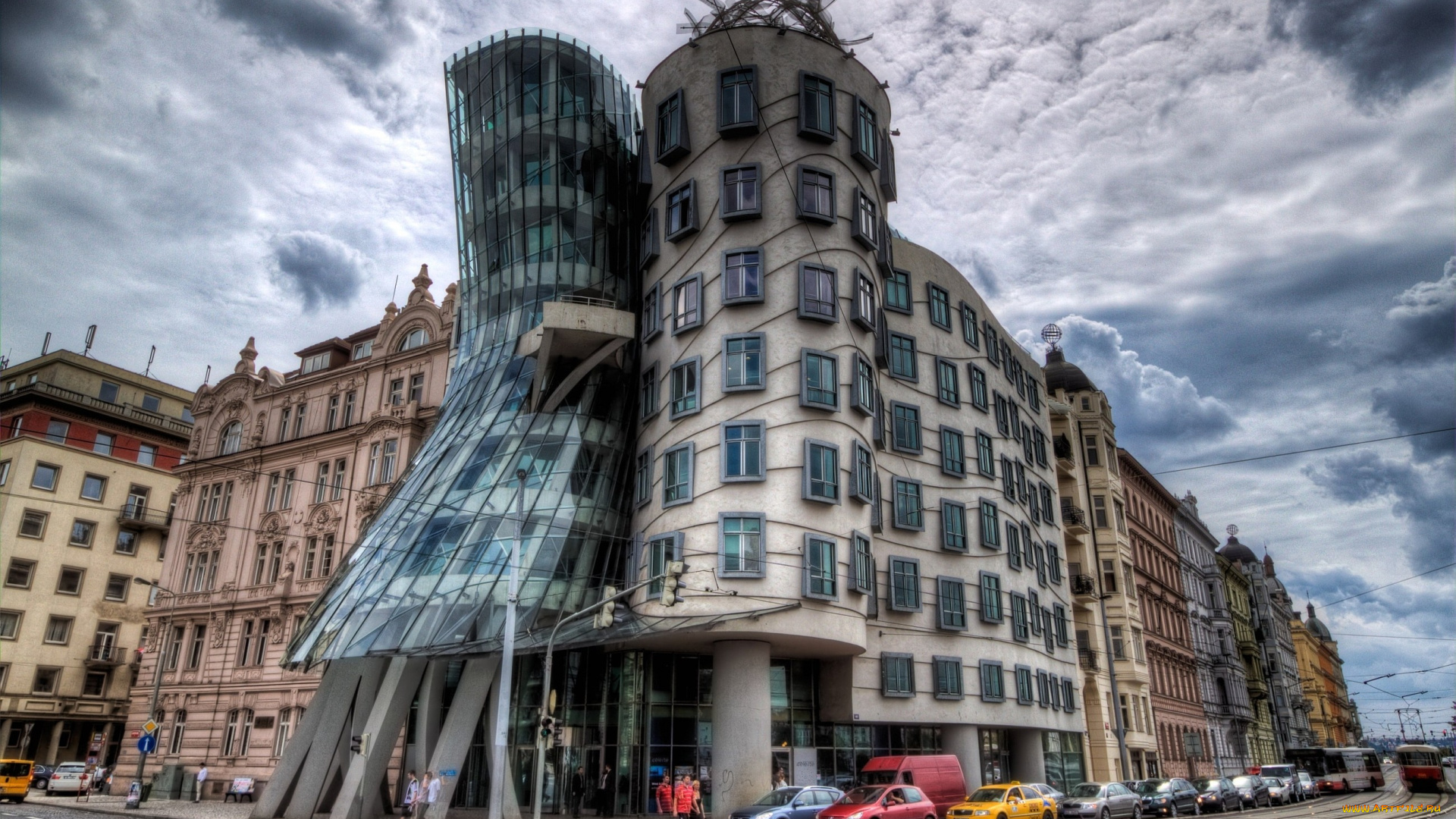 прага, Чехия, города, танцующие, дома, улица