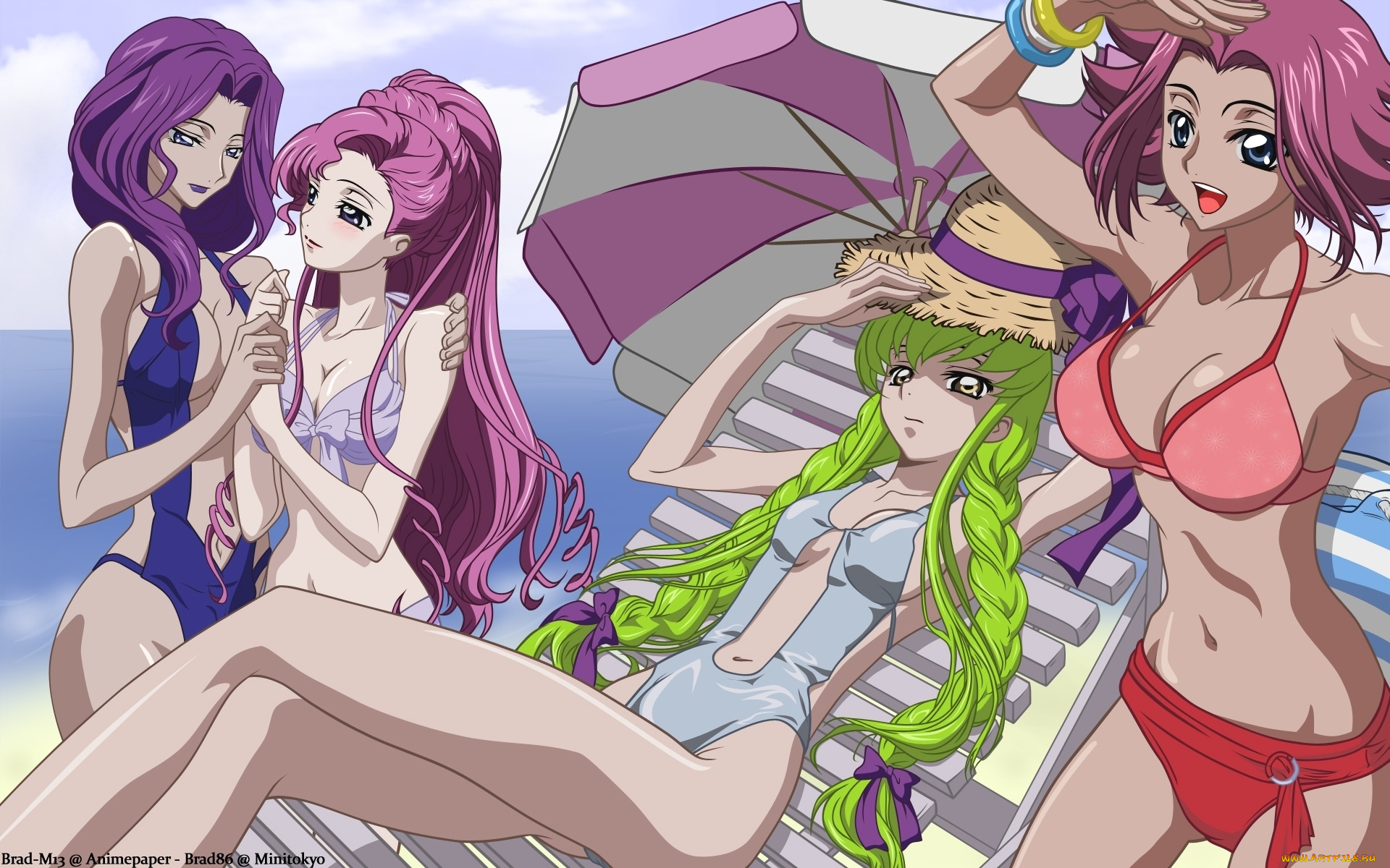 аниме, code, geass, girls, green, hairs