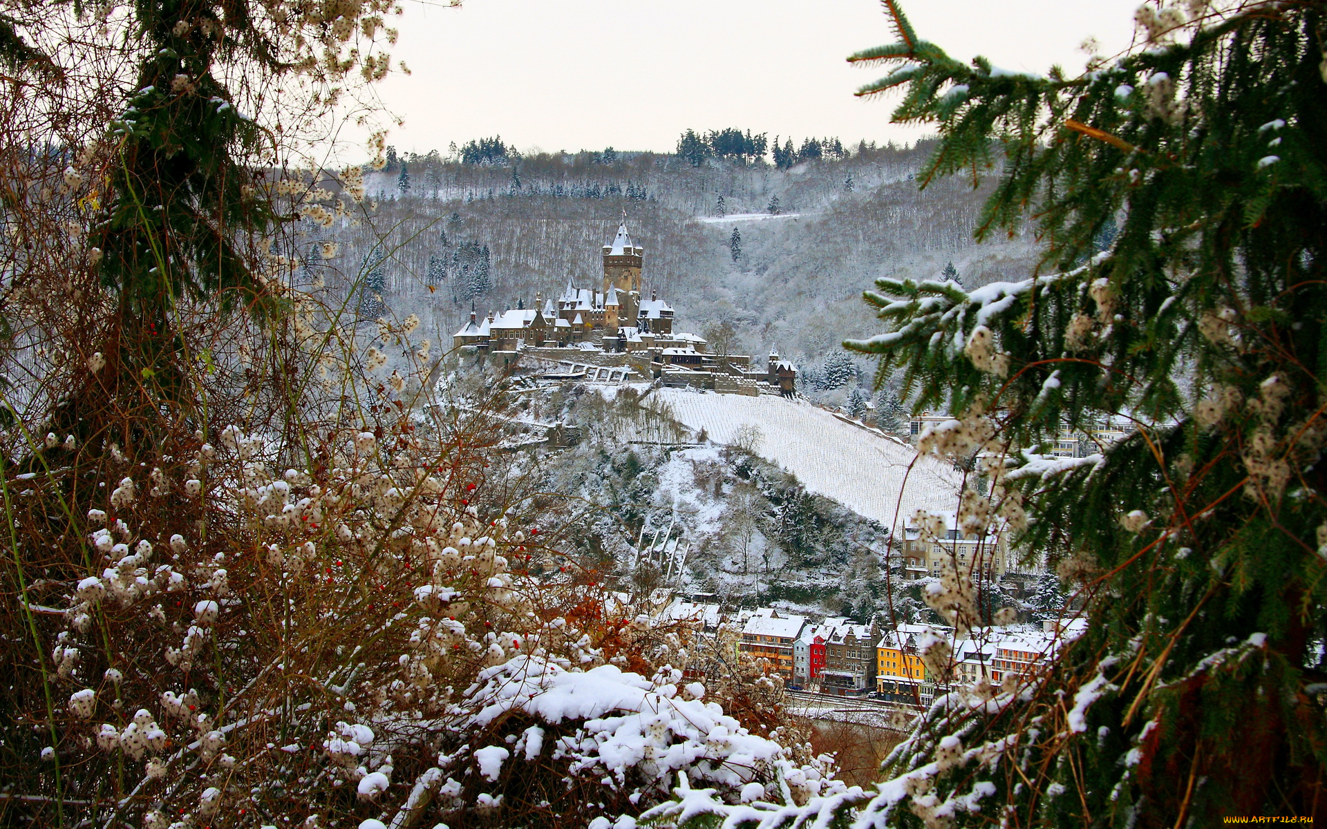 castle, cochem, germany, города, кохем, германия, зима, дома, замок