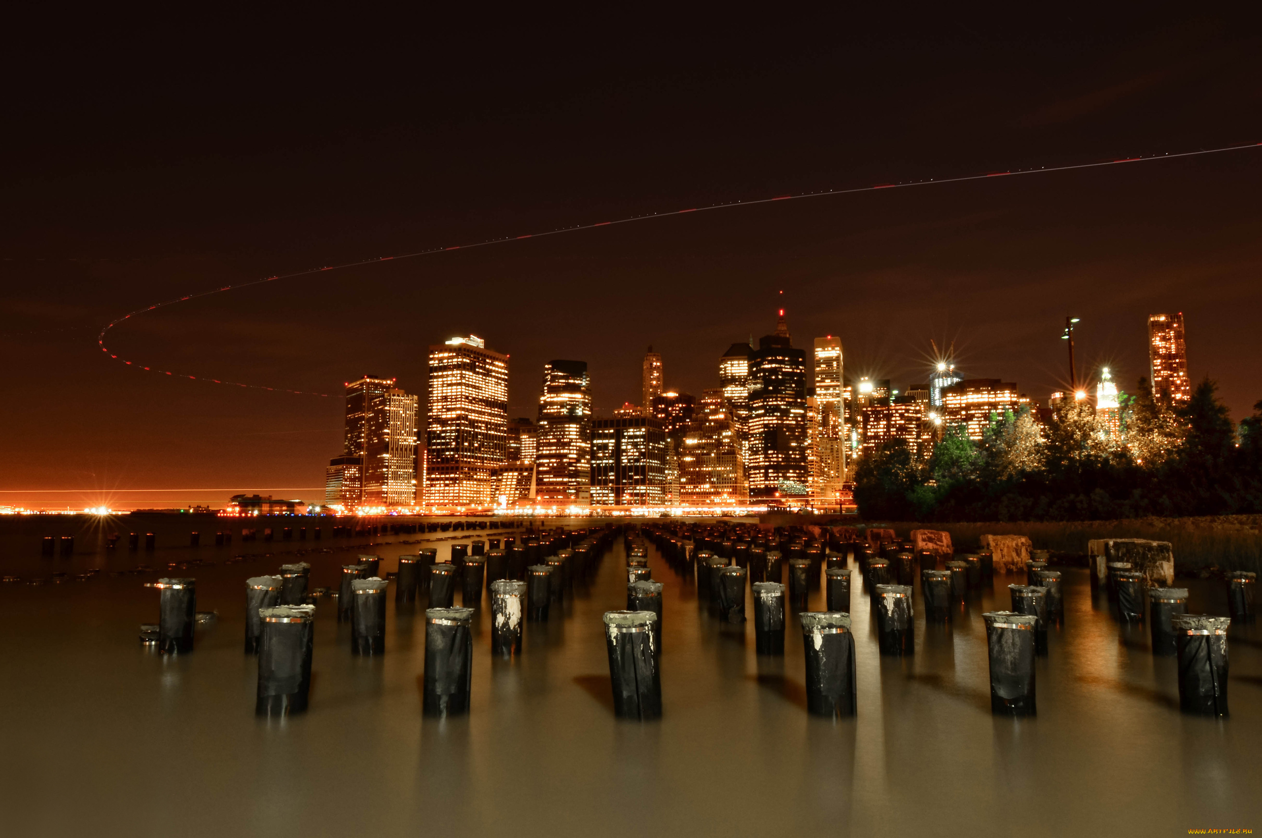 new, york, city, города, нью, йорк, сша, ночной, город, здания, небоскрёбы, нью-йорк, огни, сваи, nyc
