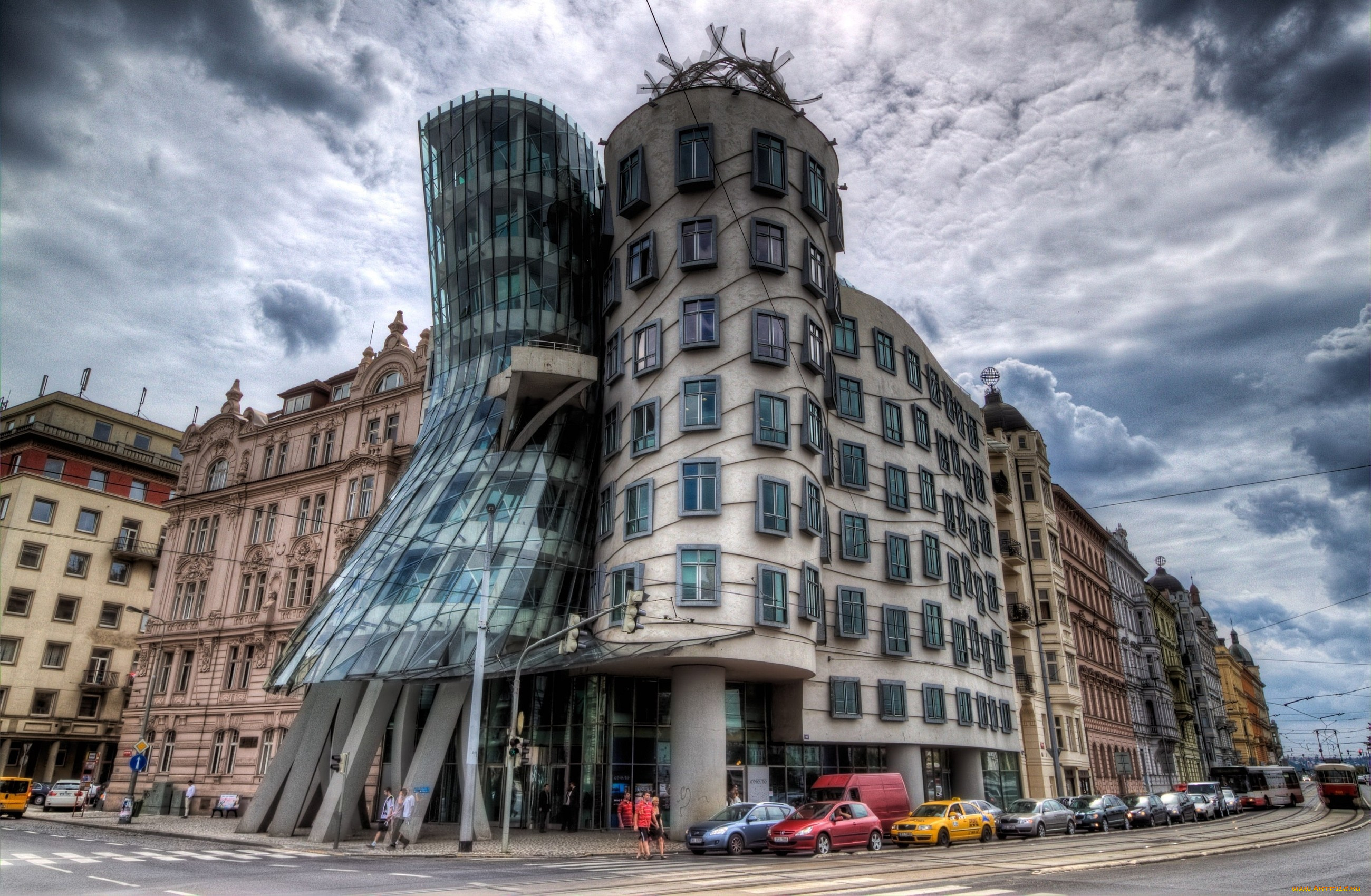 прага, Чехия, города, танцующие, дома, улица