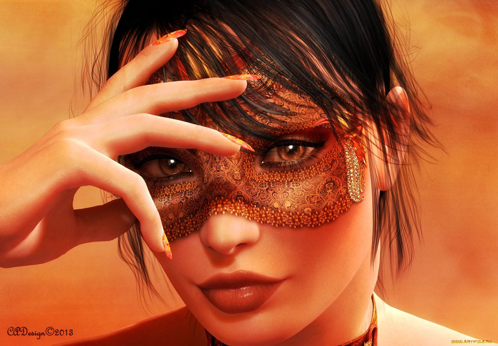 3д, графика, portraits, портрет, маска, девушка