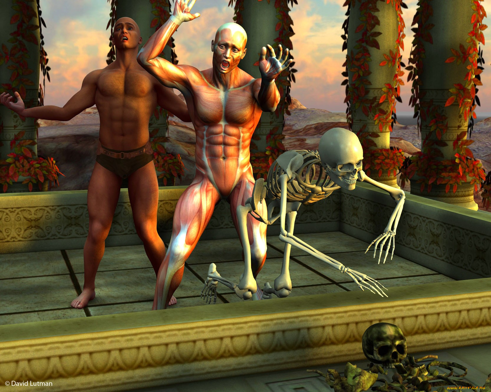 3д, графика, horror, ужас, человек, скелет, существо