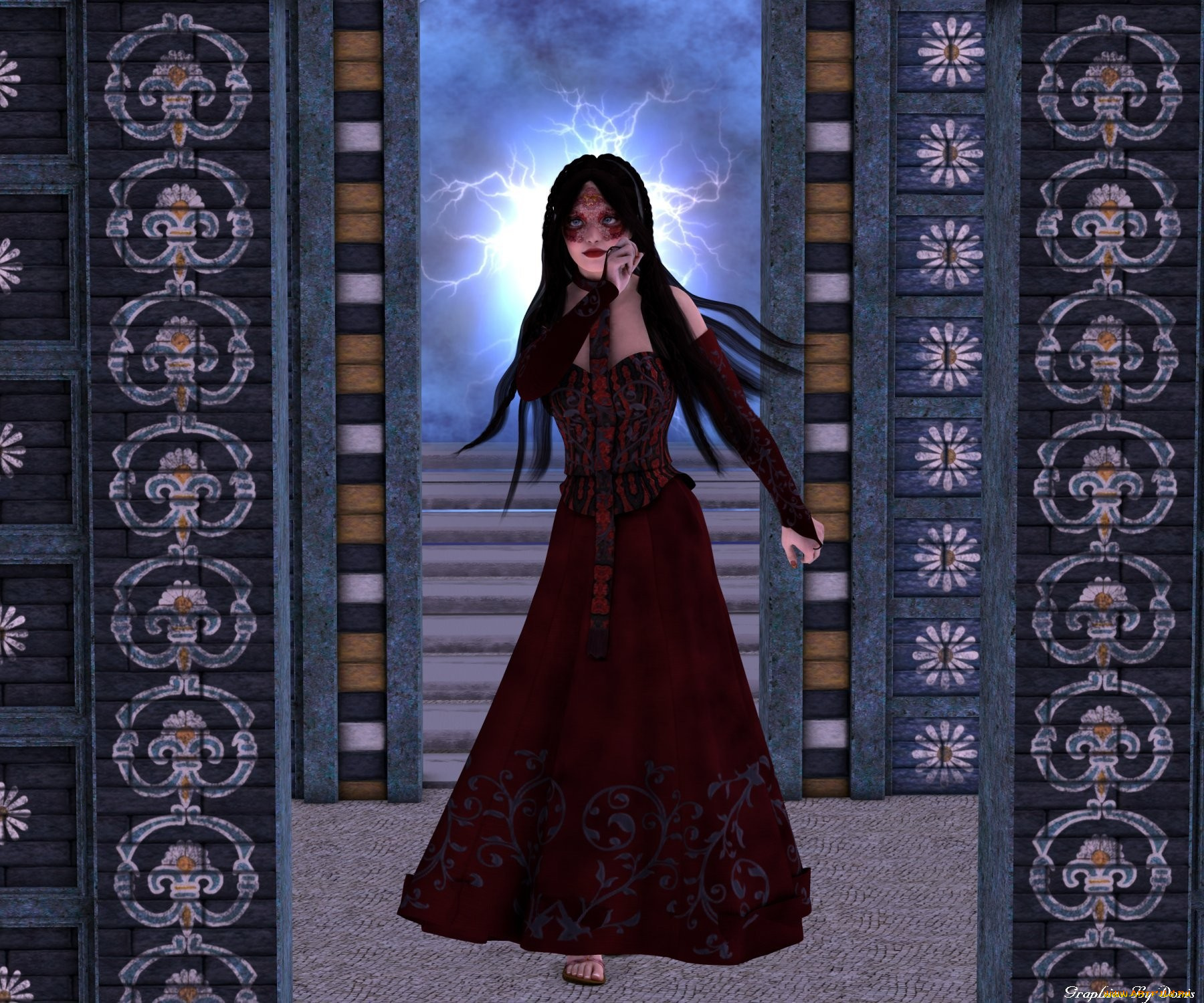 3д, графика, people, люди, девушка, колоны